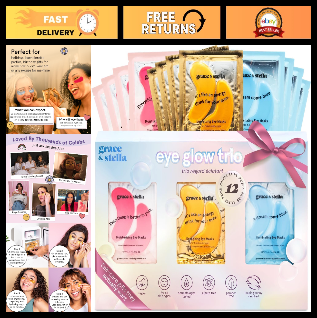 Under Eye Patches for Puffy Eyes & Dark Circles | Vegan, Cruelty-Free | 12 Pairs0