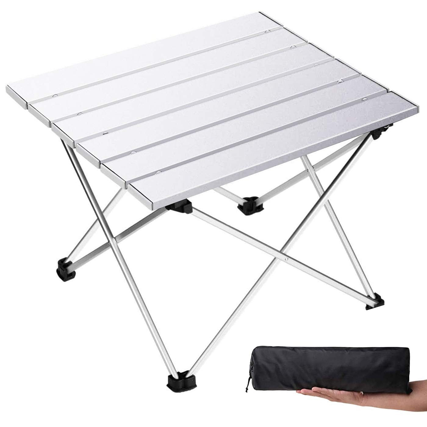 Compact Folding Camping Table with Aluminum Top, Portable Beach Table for Outdoo1