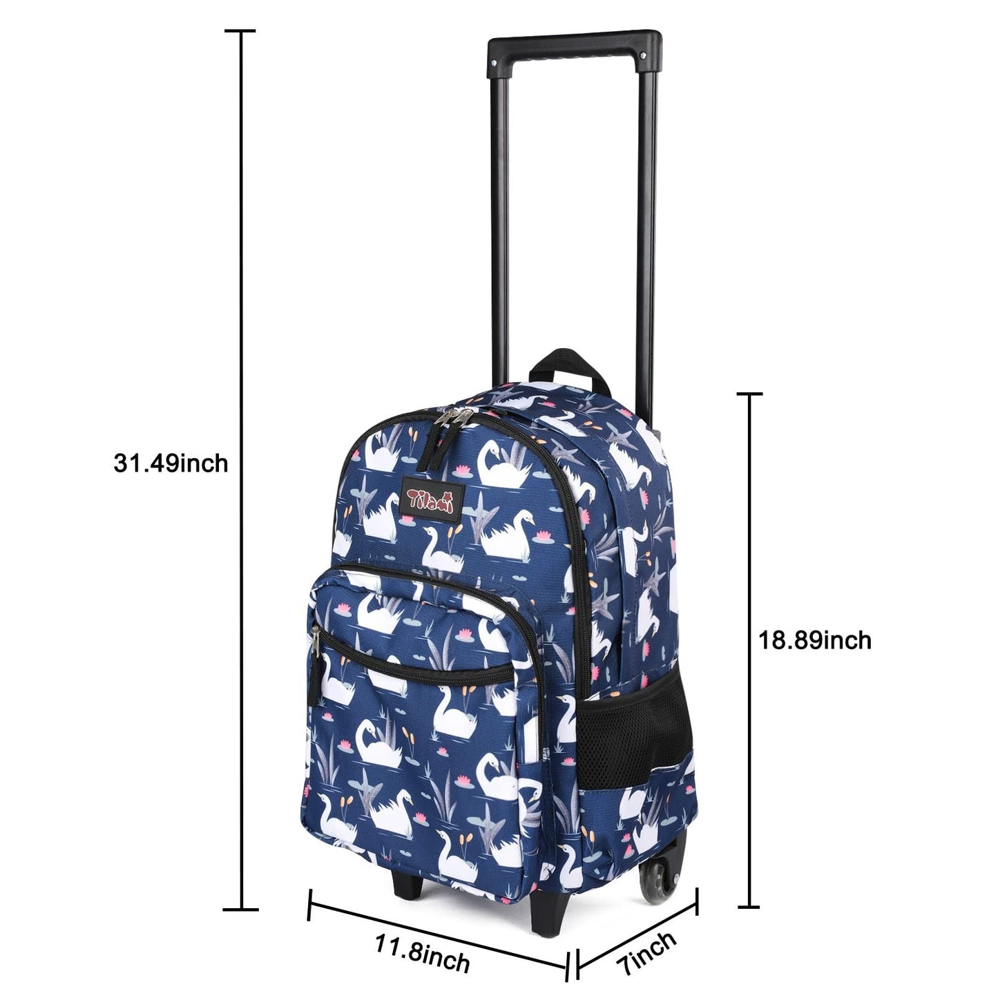Wheeled Kids Backpack 18" Rolling Bag with Lunch Bag, Double Handle, Swan Blue6