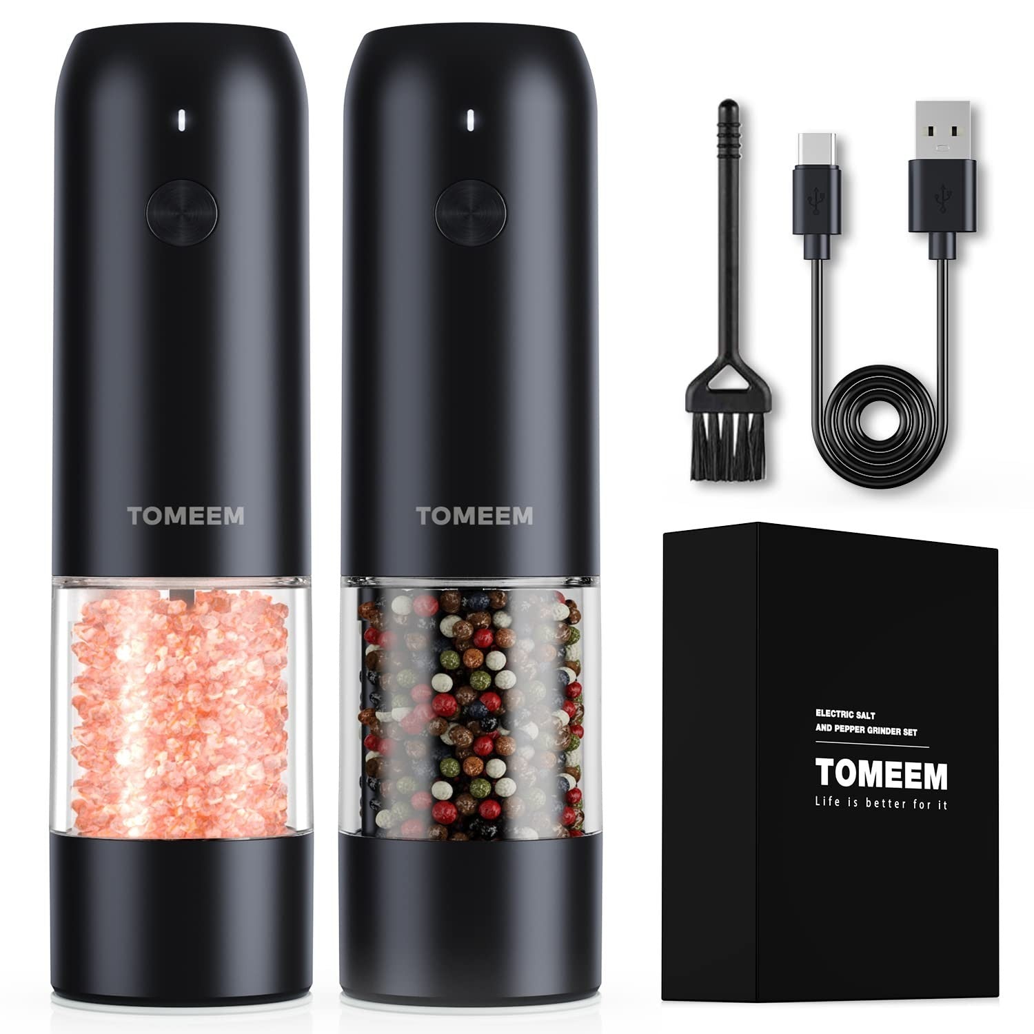 Rechargeable Electric Salt & Pepper Grinder Set with LED, Adjustable Coarseness,1