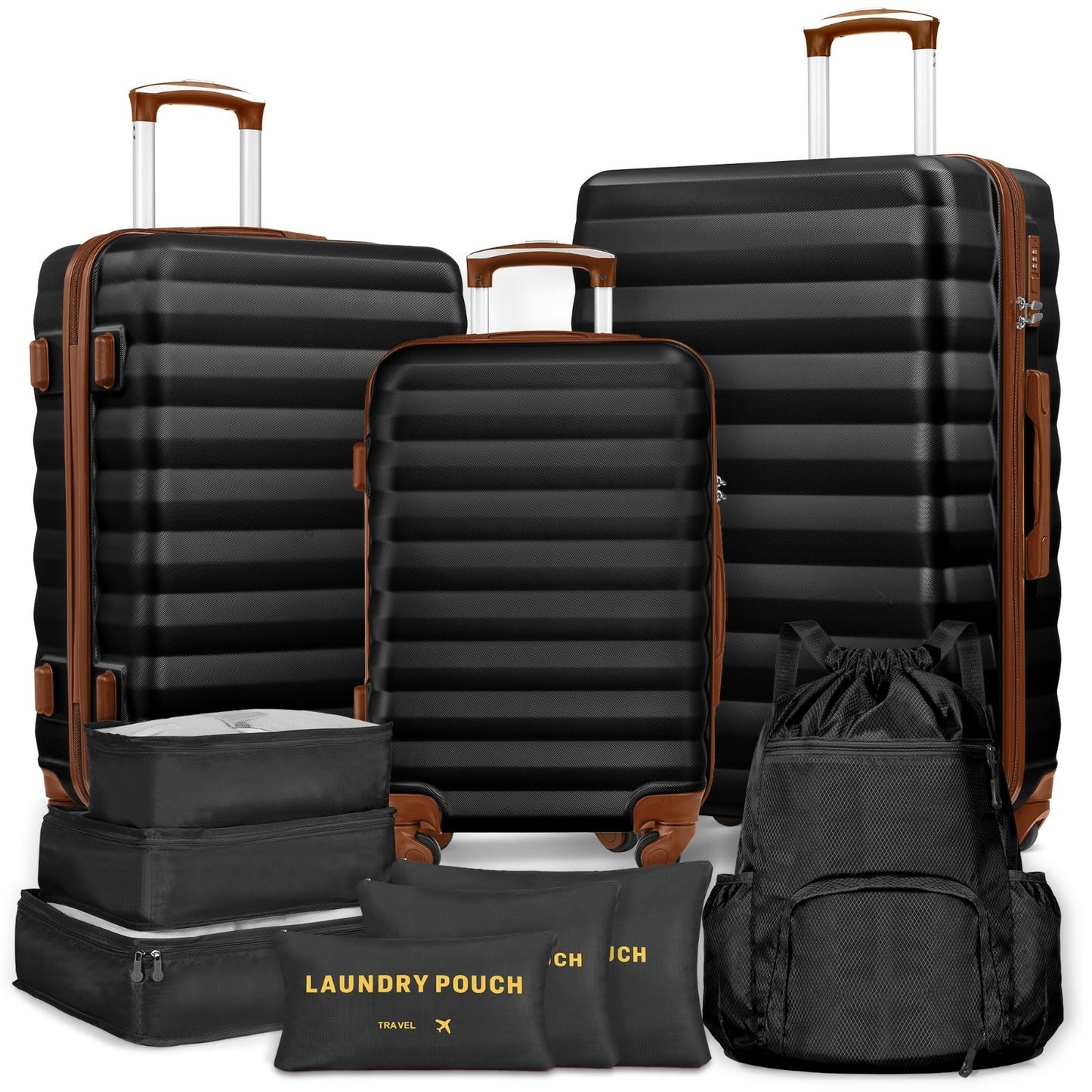 3-Piece Hard Shell Luggage Set with Spinner Wheels, 20/24/28 Inch Suitcases & Pa1