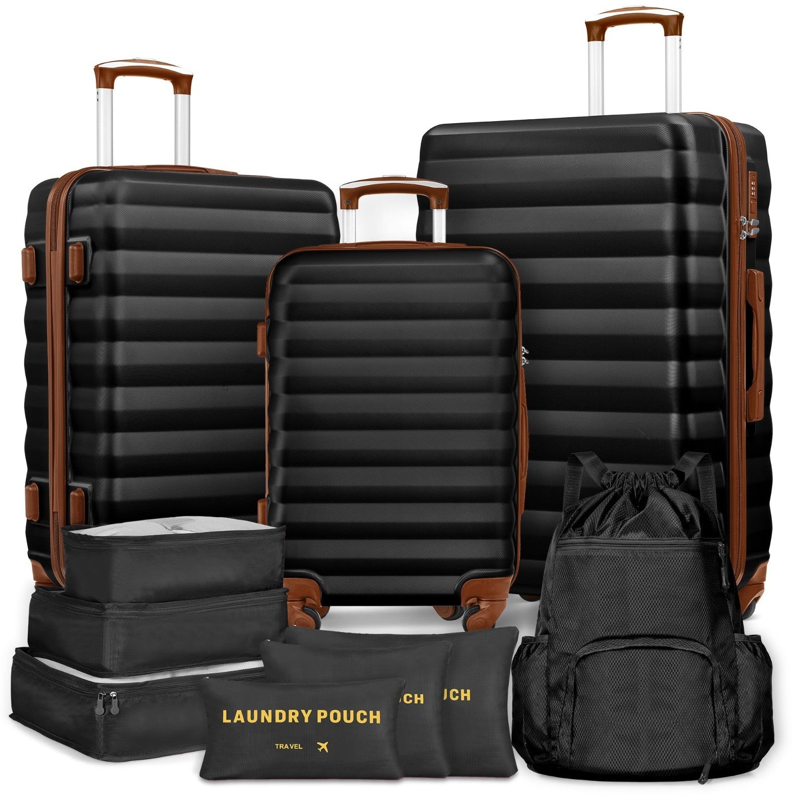 3-Piece Hard Shell Luggage Set with Spinner Wheels, 20/24/28 Inch Suitcases & Pa1