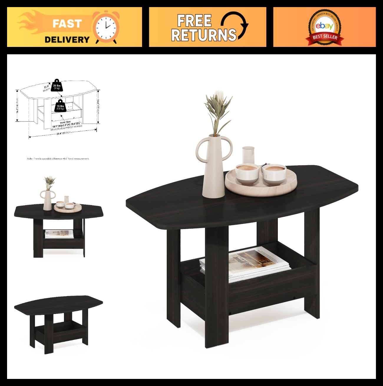 Modern 2-Tier Coffee Table with Lower Shelf - Round Corner Design for Living Roo0