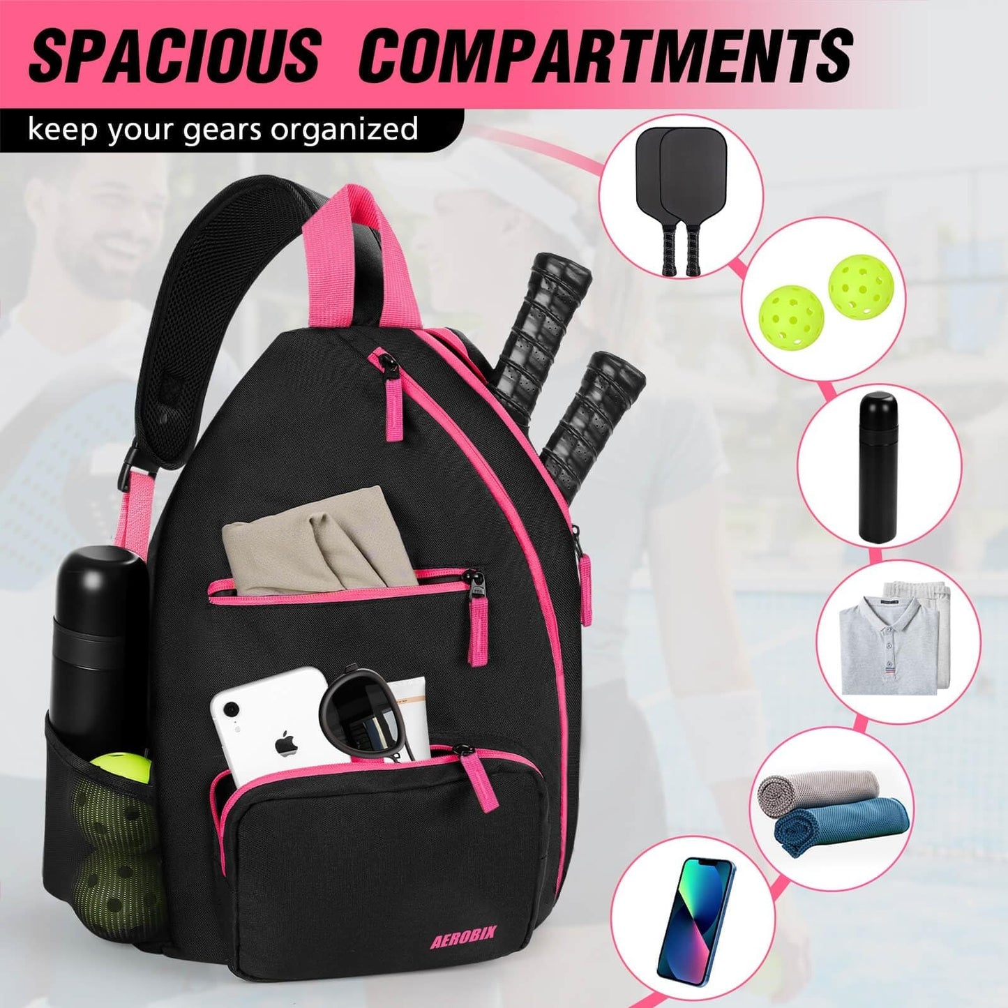 Large Capacity Pickleball Backpack - Padded Paddle Pocket, Adjustable Sling Bag4