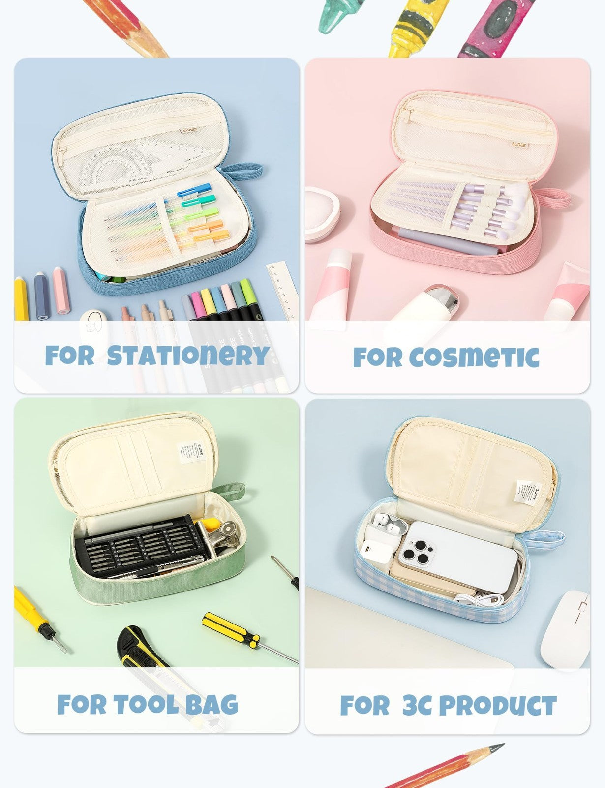 Cute Large Pencil Case Pouch   Aesthetic Zipper Bag for School Supplies, Kawaii5