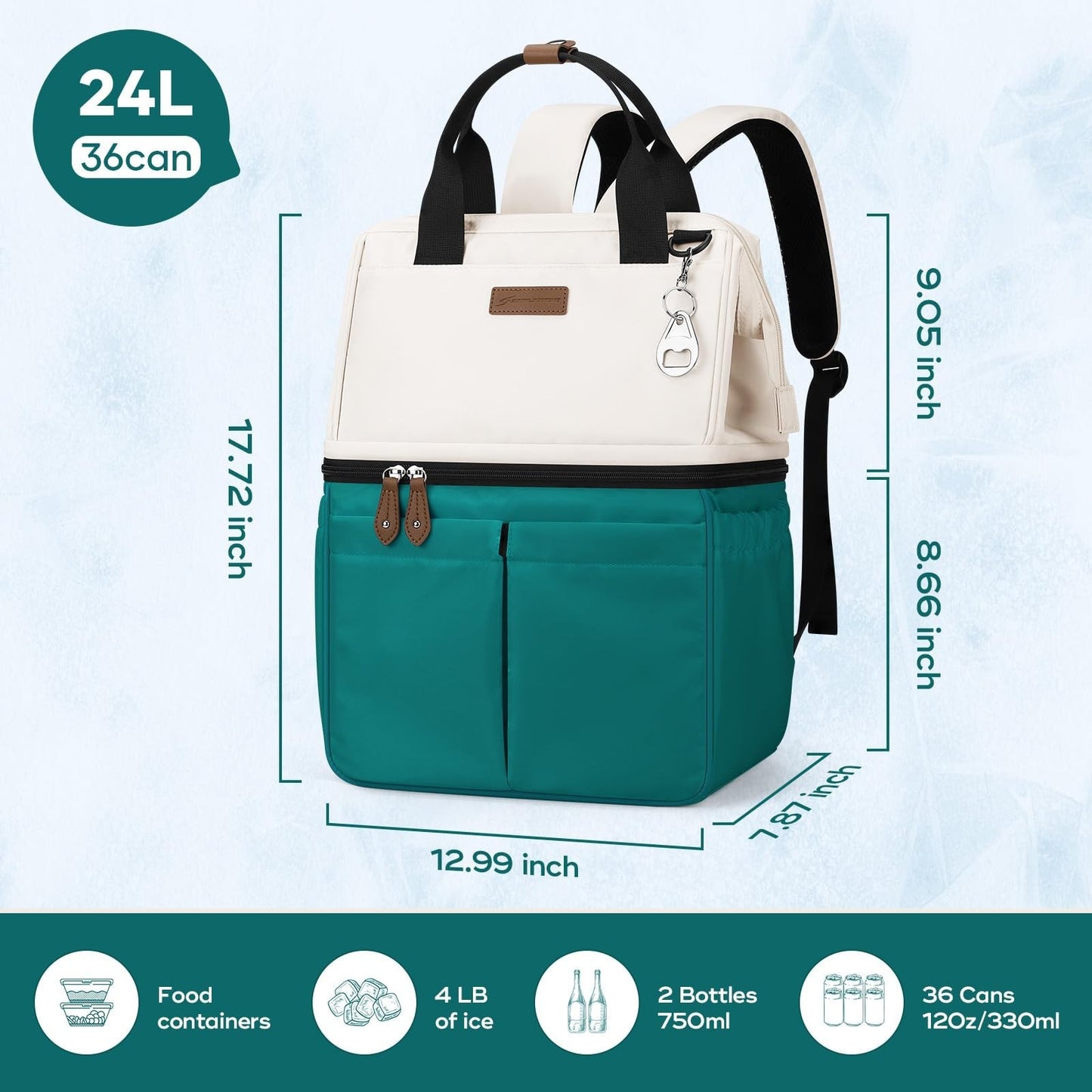 Insulated Cooler Backpack - 36 Can Leakproof Bag, Keeps Food Cold 16H, Ergonomic6