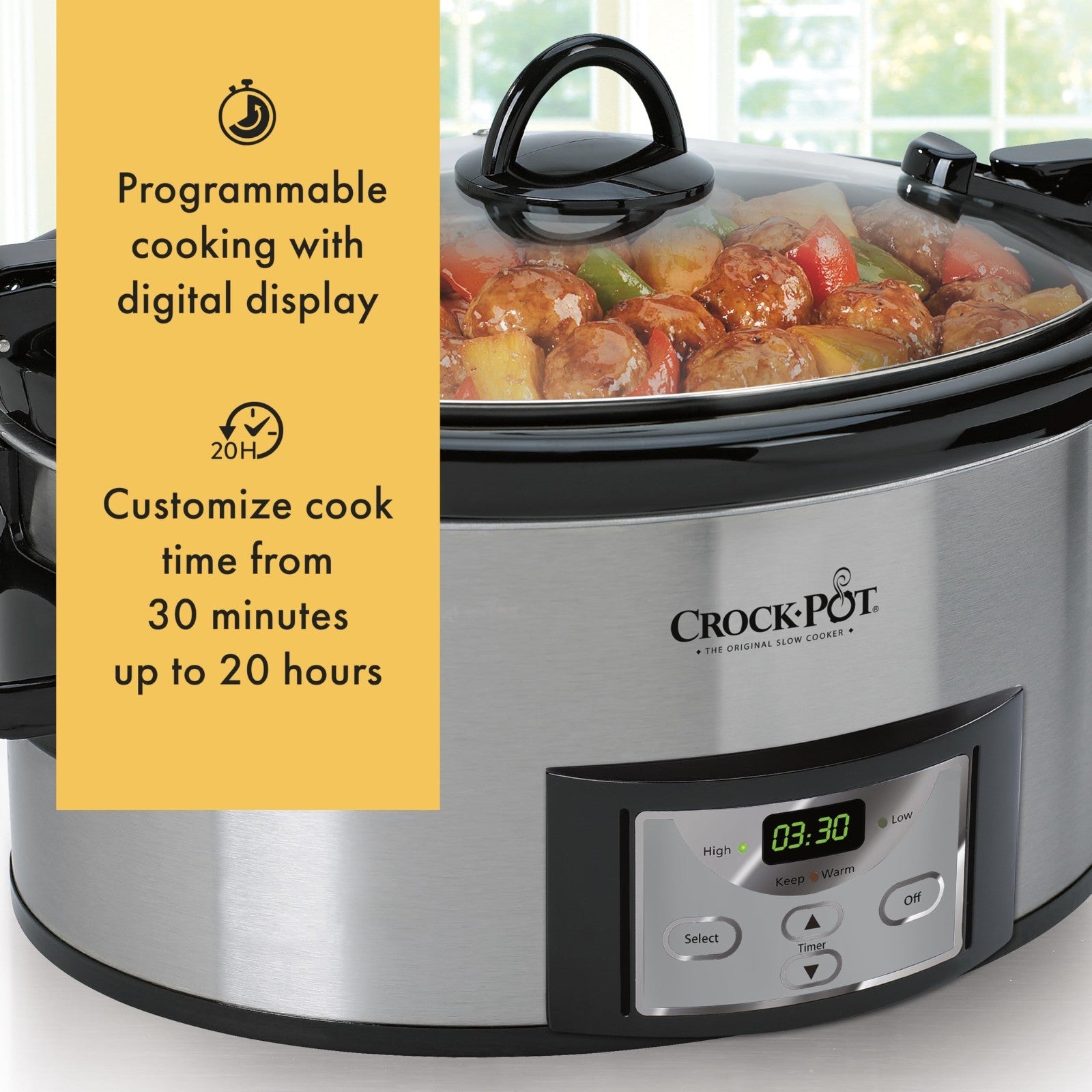 6 Quart Programmable Slow Cooker with Digital Timer & Carry Handle - Stainless S3