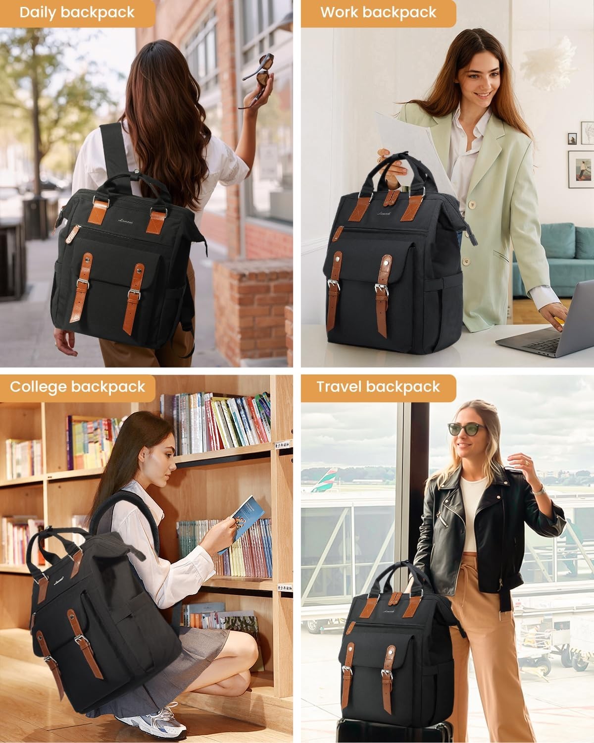 Extra Large Travel Laptop Backpack for Women   18" Work Commuter Bag with Luggag8