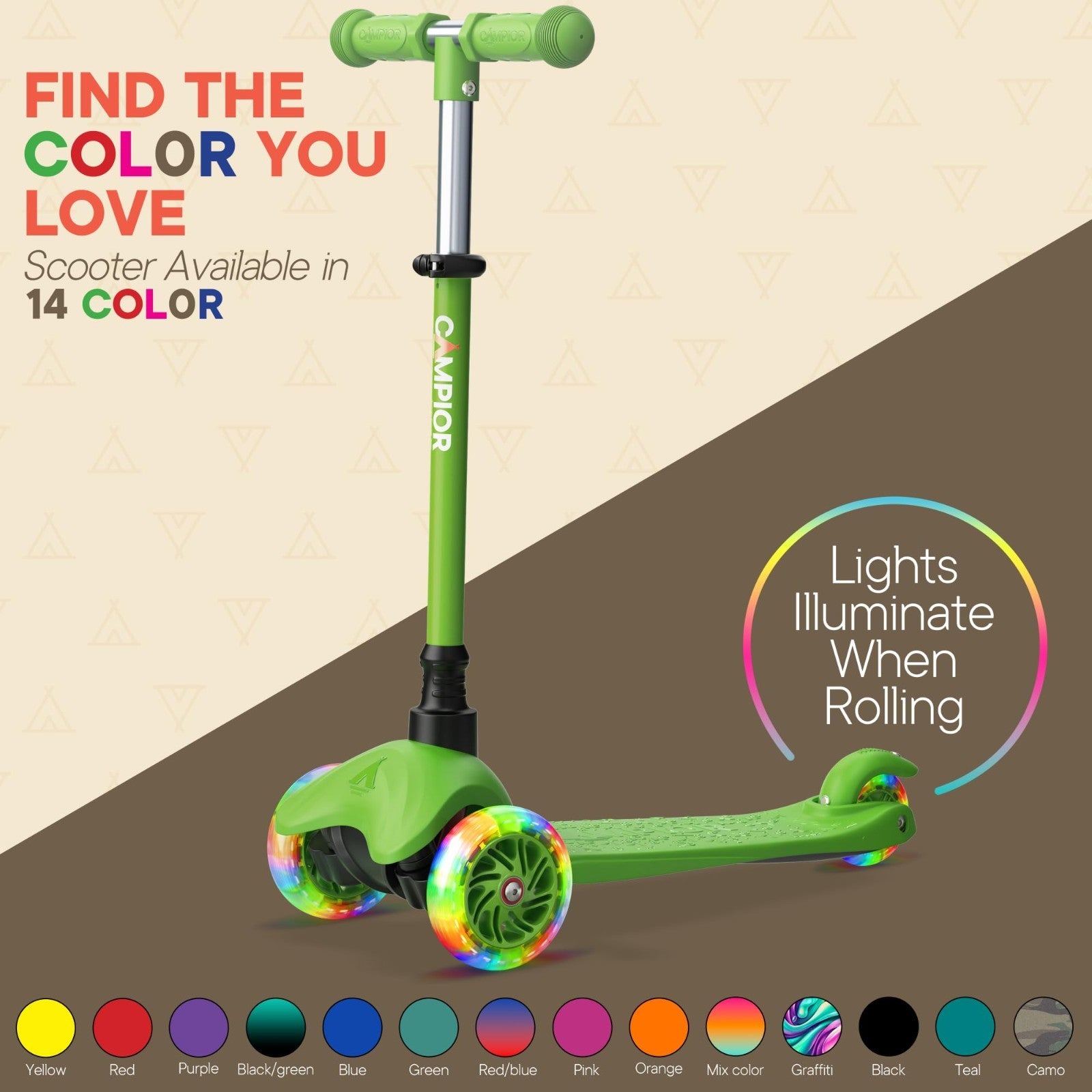 Green Mini 3-Wheel Kids Scooter - LED Light-Up Wheels, Adjustable Handlebar, Ant7
