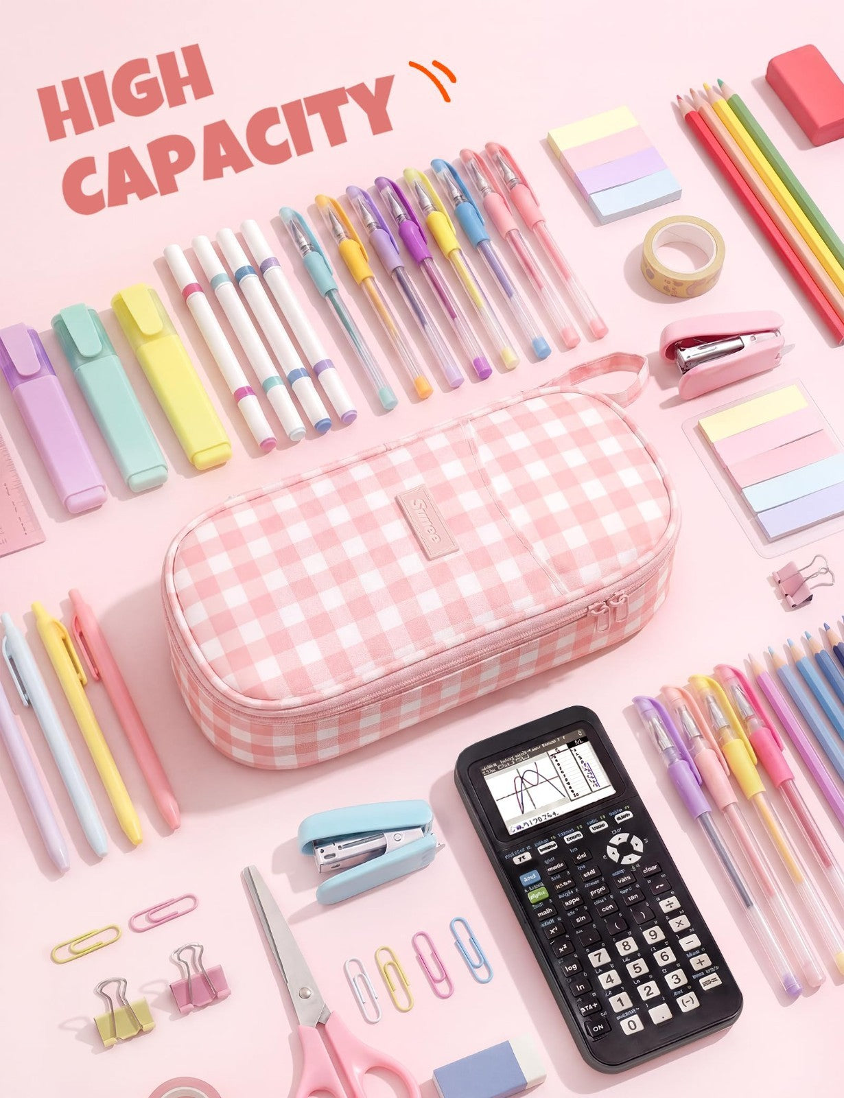 Cute Large Pencil Case, Aesthetic Zipper Pen Pouch, Kawaii Stationery Organizer,3