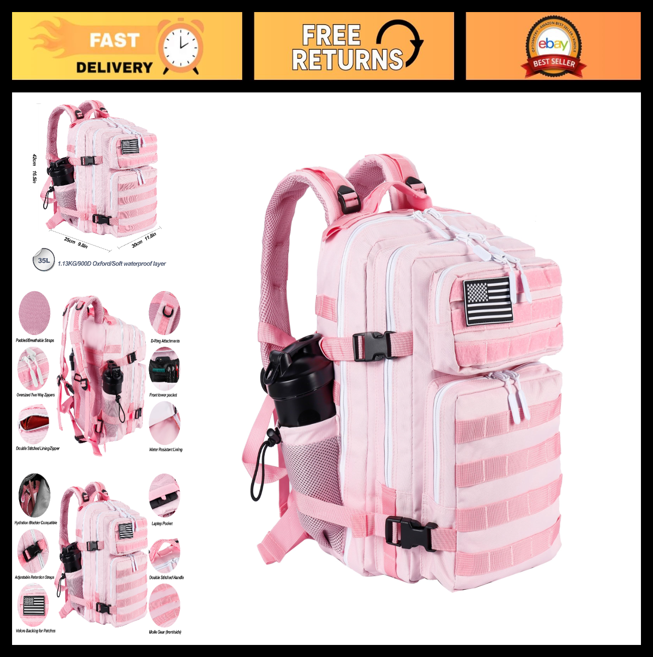 Tactical Military Backpack 25L/35L   Army Assault Pack, Small Rucksack with Bott0