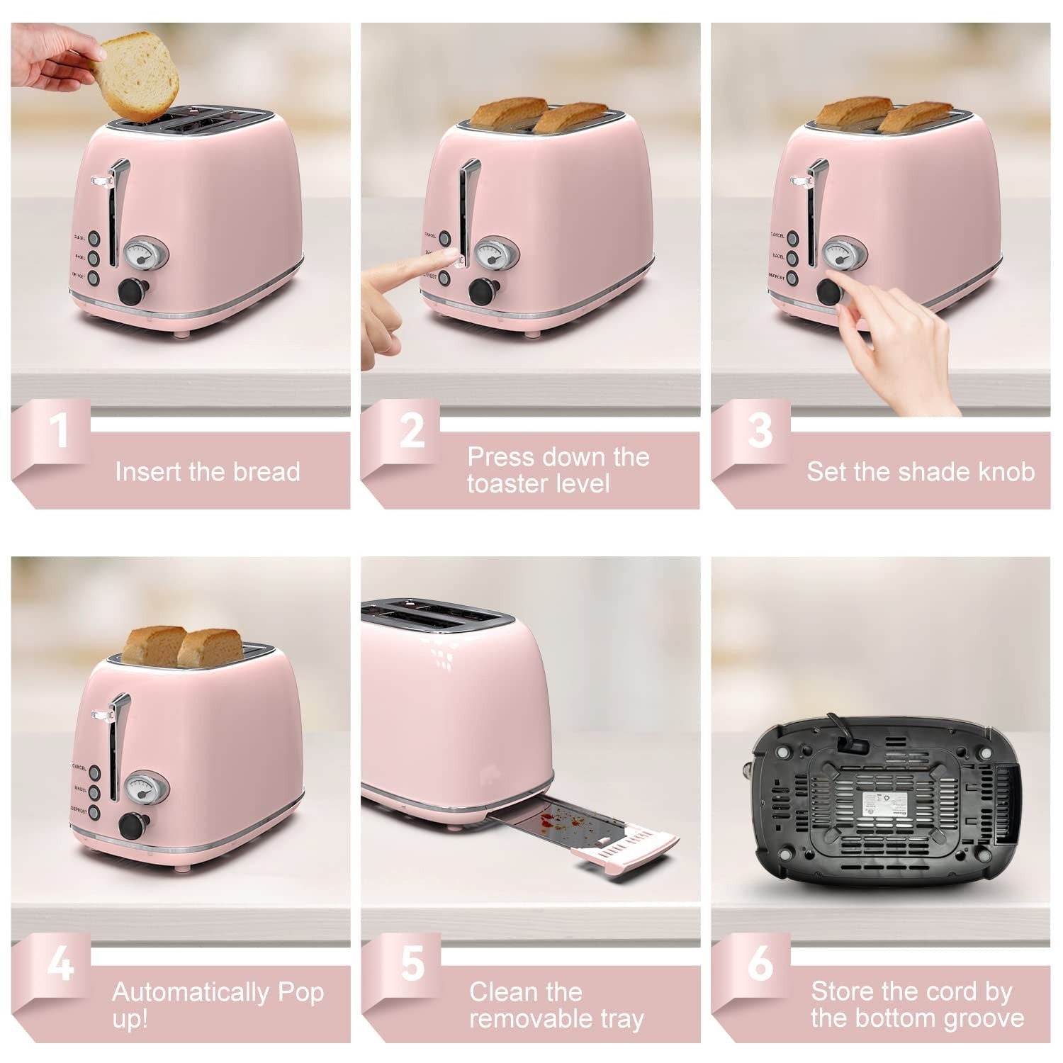 Retro 2 Slice Stainless Steel Toaster   6 Settings, Extra Wide Slots, Bagel/Defr5