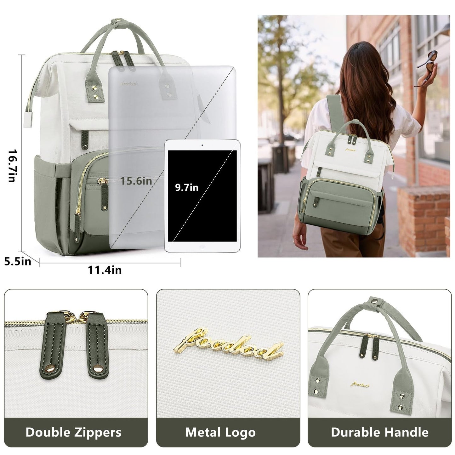 Stylish 15.6" Laptop Backpack for Women   Waterproof Travel Work Bag, Bookbag, P3