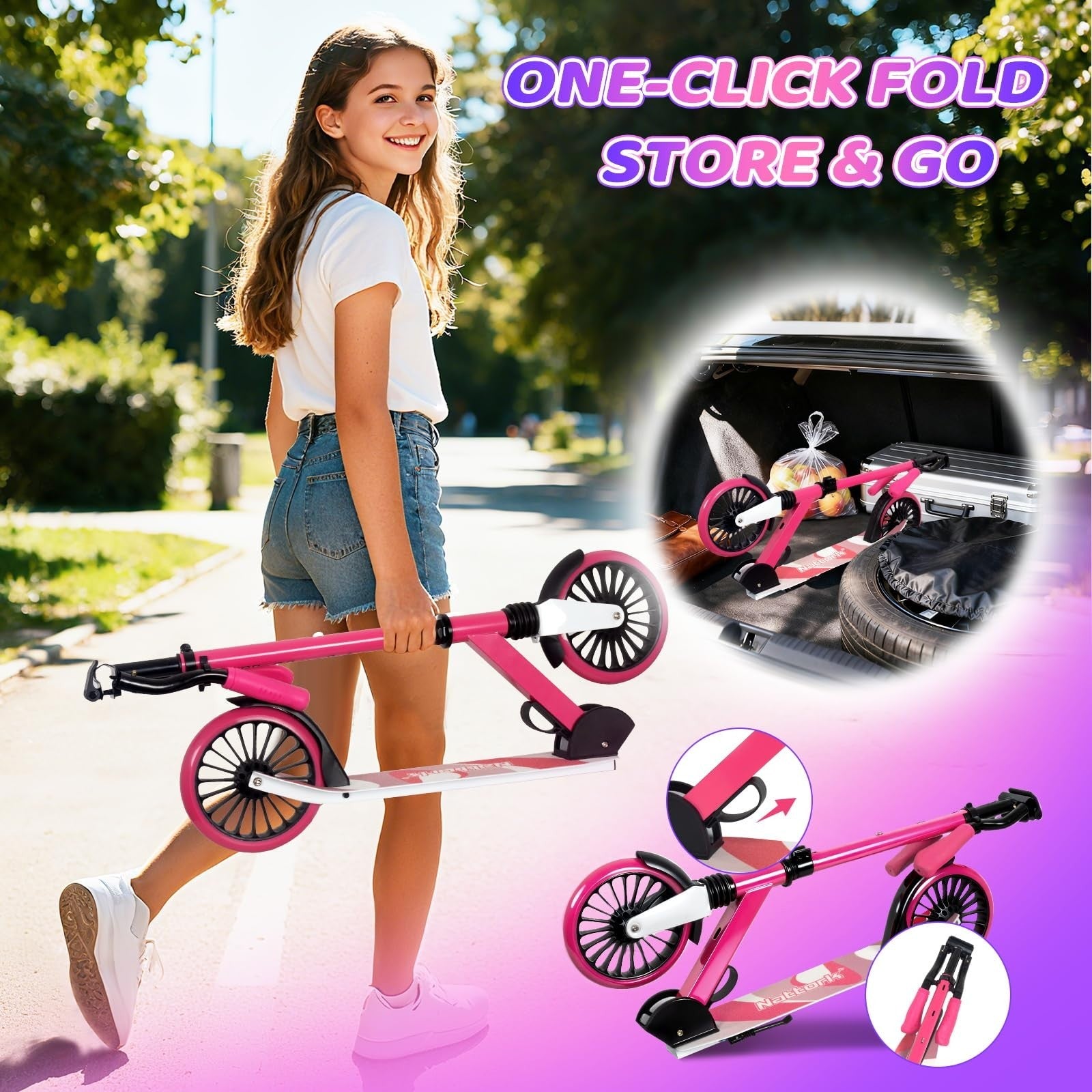 Adjustable Kick Scooter for Kids & Teens, Max Load 240 LBS, Foldable, 8" Wheels,3