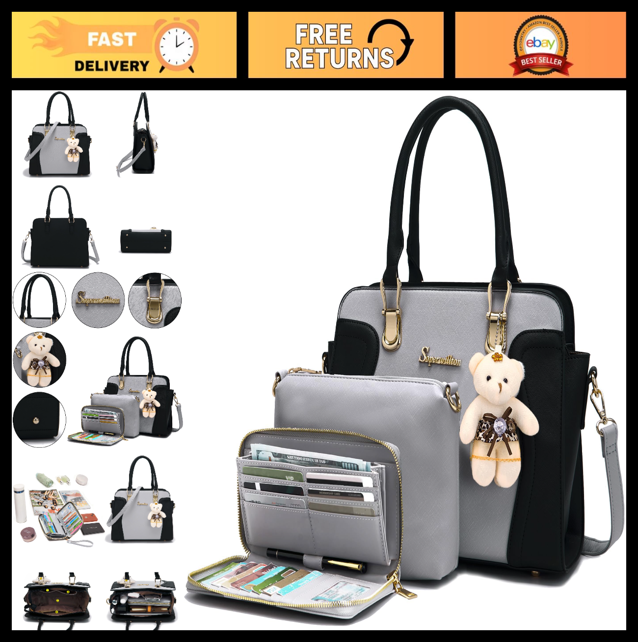 Stylish 3-Piece Handbag Set for Women - Shoulder Bag, Satchel & Wallet Combo0