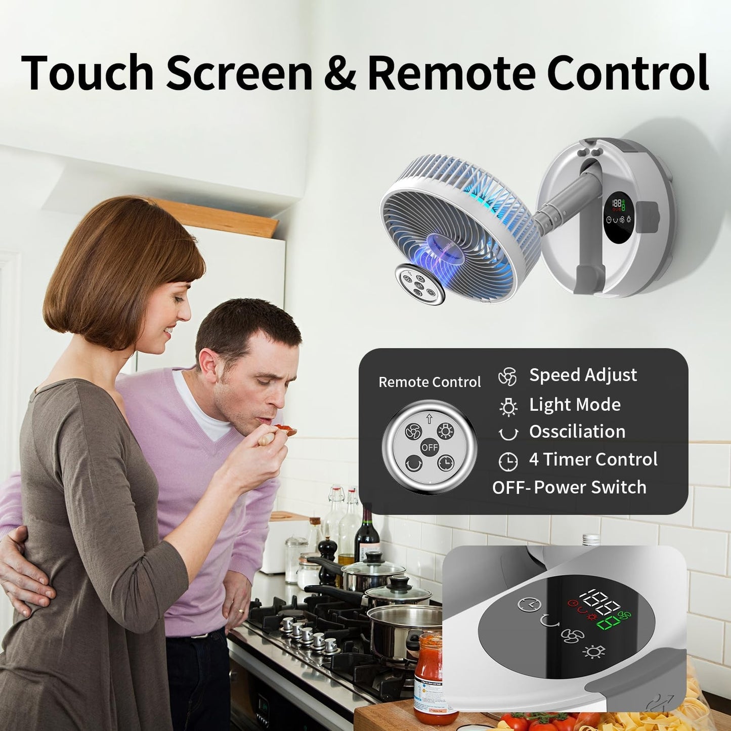 20000mAh Portable Rechargeable Fan   Foldable, 8 Speed, 112H Battery Life, Remot5