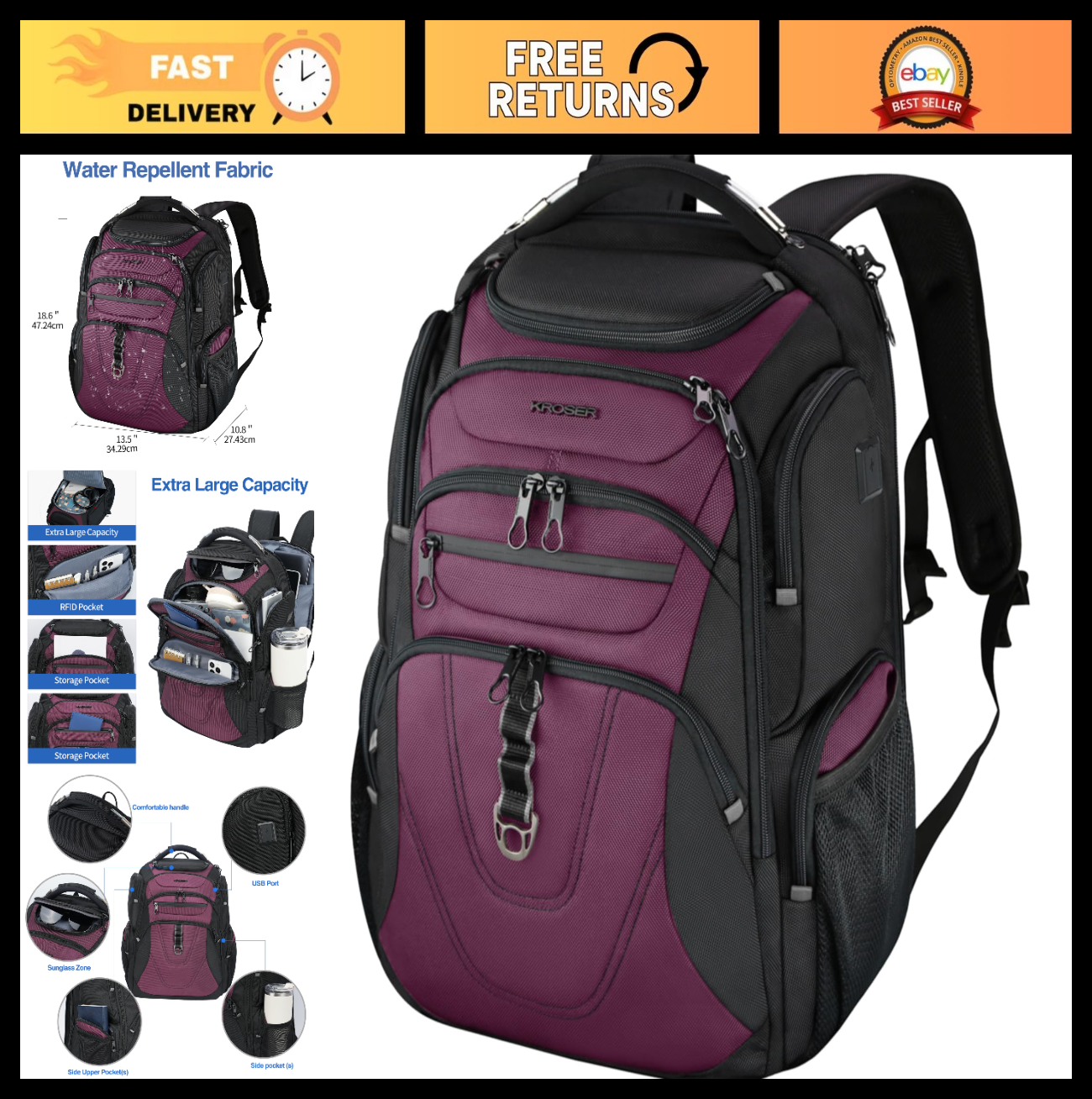 XXXL Travel Laptop Backpack for 18.4 Inch Laptops, Durable Computer Bag for Men0