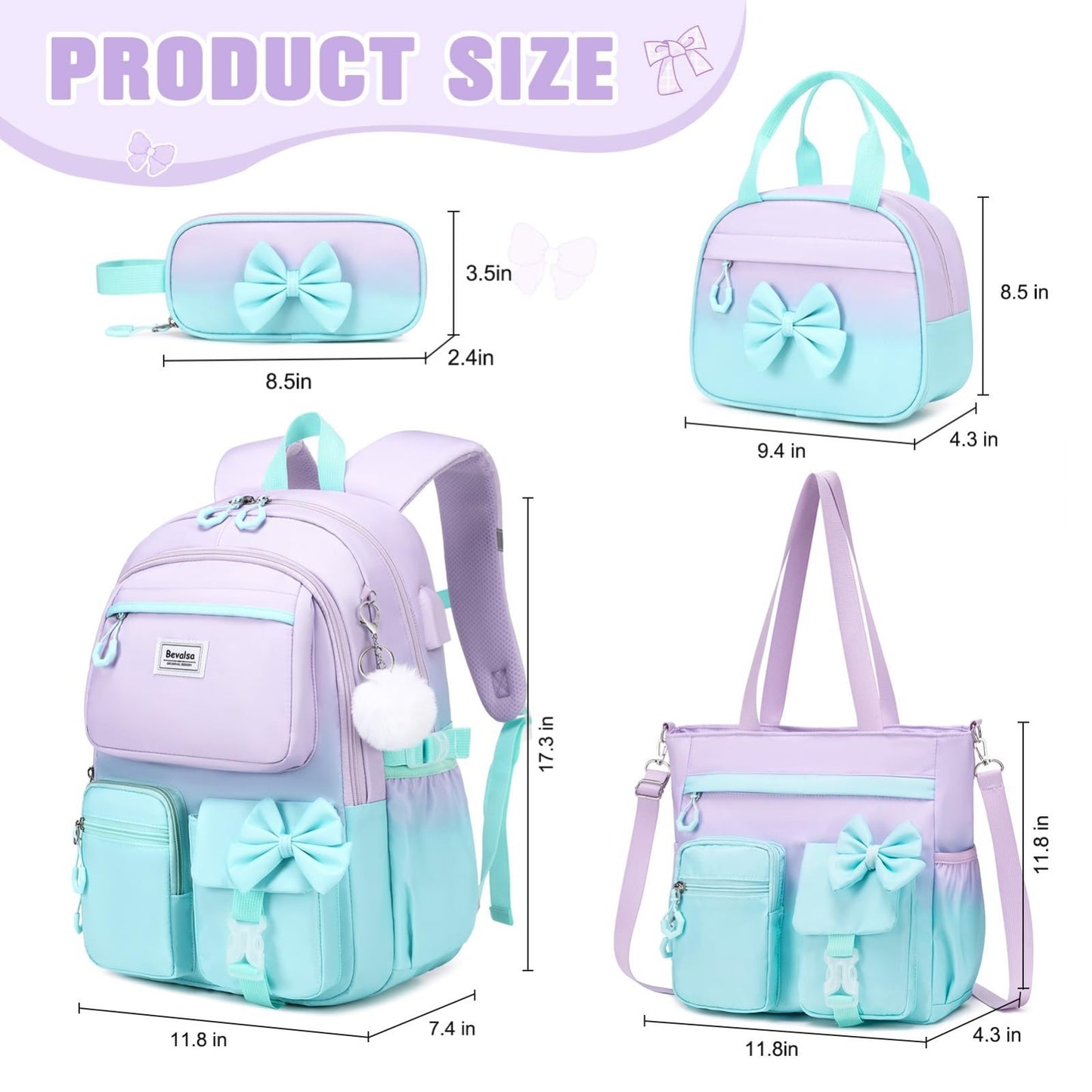 Cute Bow Backpack for Girls   School Bag Set with Lunch Bag & Pen Case2