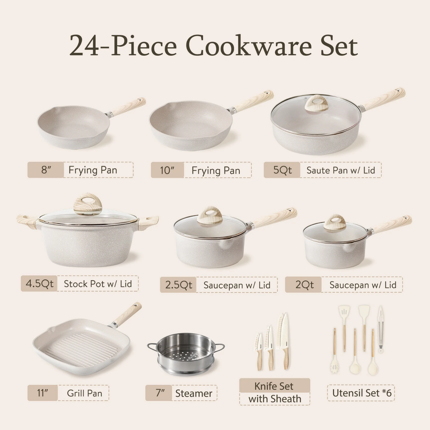 CAROTE 15pcs Pots and Pans Set, Nonstick Cookware Set Detachable Handle,1