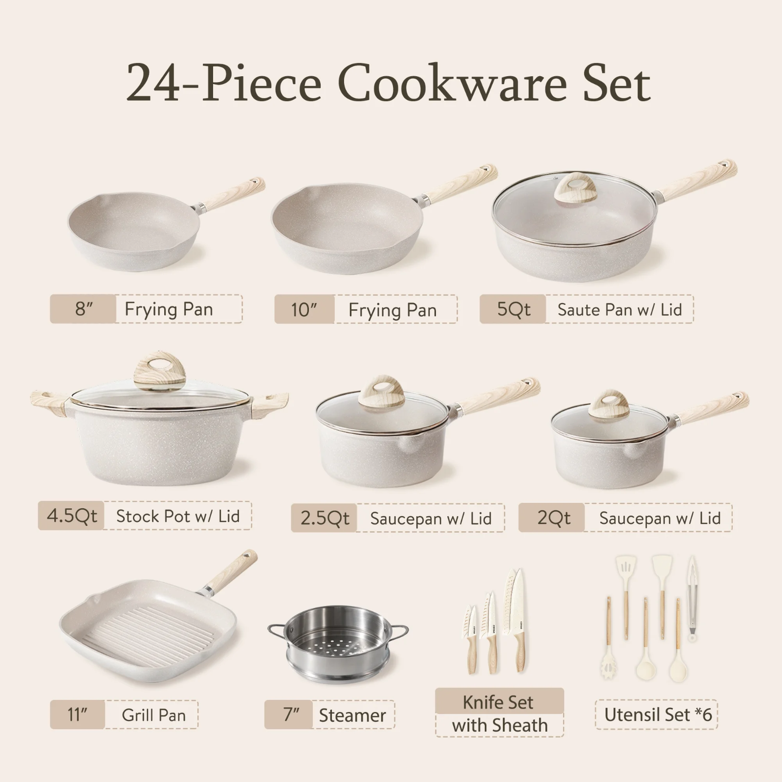 CAROTE 15pcs Pots and Pans Set, Nonstick Cookware Set Detachable Handle,1