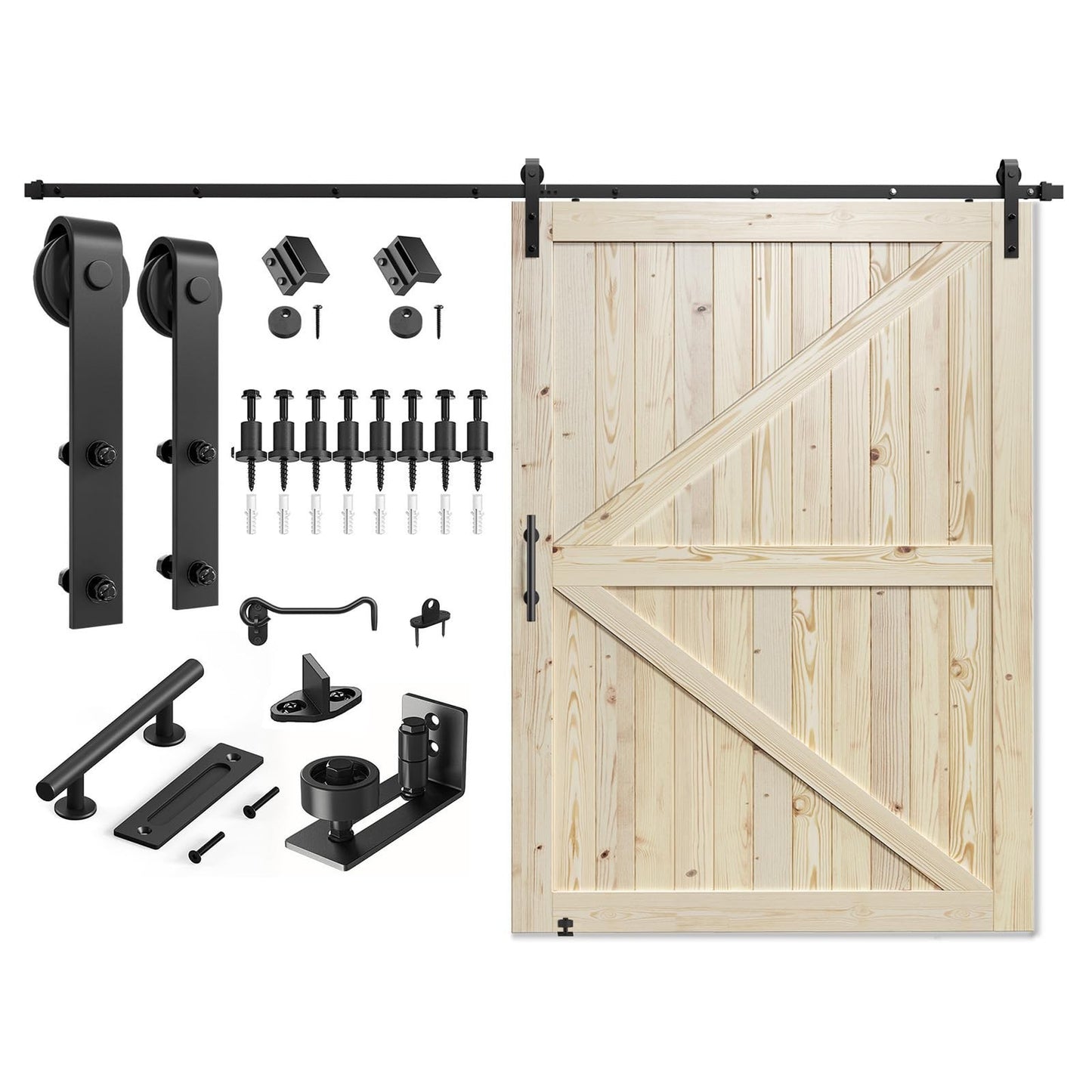 60"x84" Unfinished Solid Spruce Wood Sliding Barn Door & 10ft Hardware Kit   DIY1