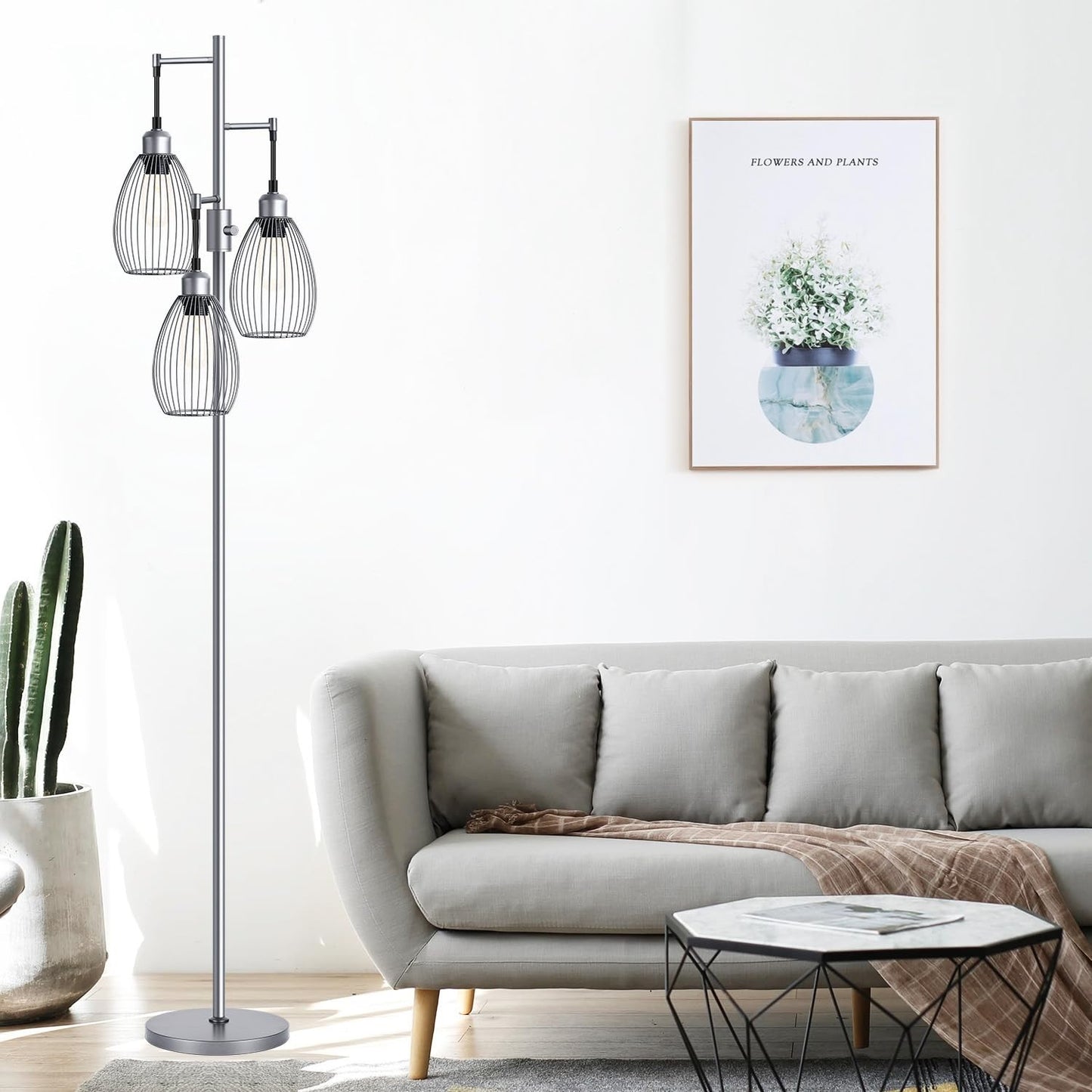 Dimmable Industrial Floor Lamp with 3 LED Edison Bulbs, Elegant Teardrop Design,4
