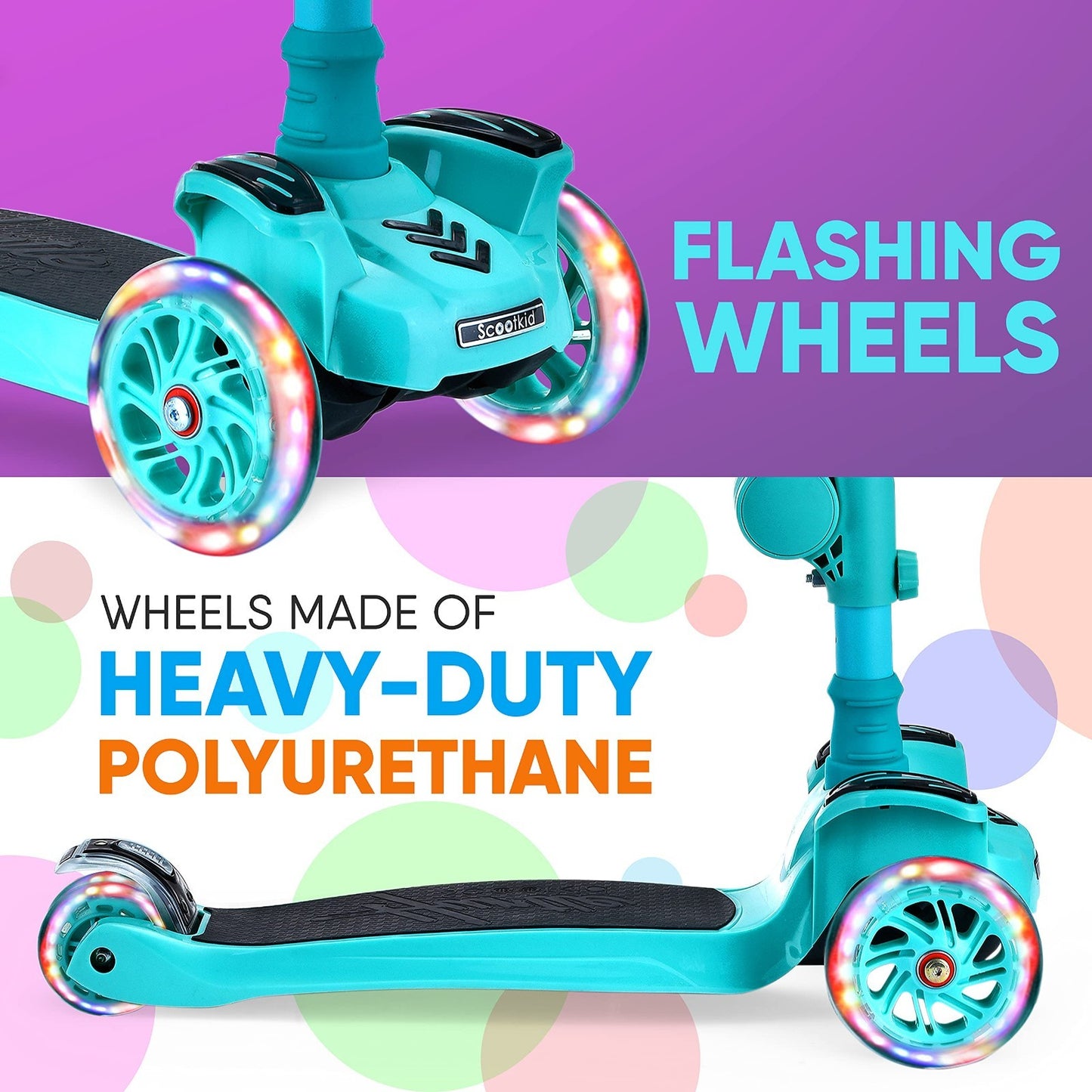 3-Wheeled Kids Scooter with LED Lights, Adjustable Handlebar, Foldable Seat - Si3