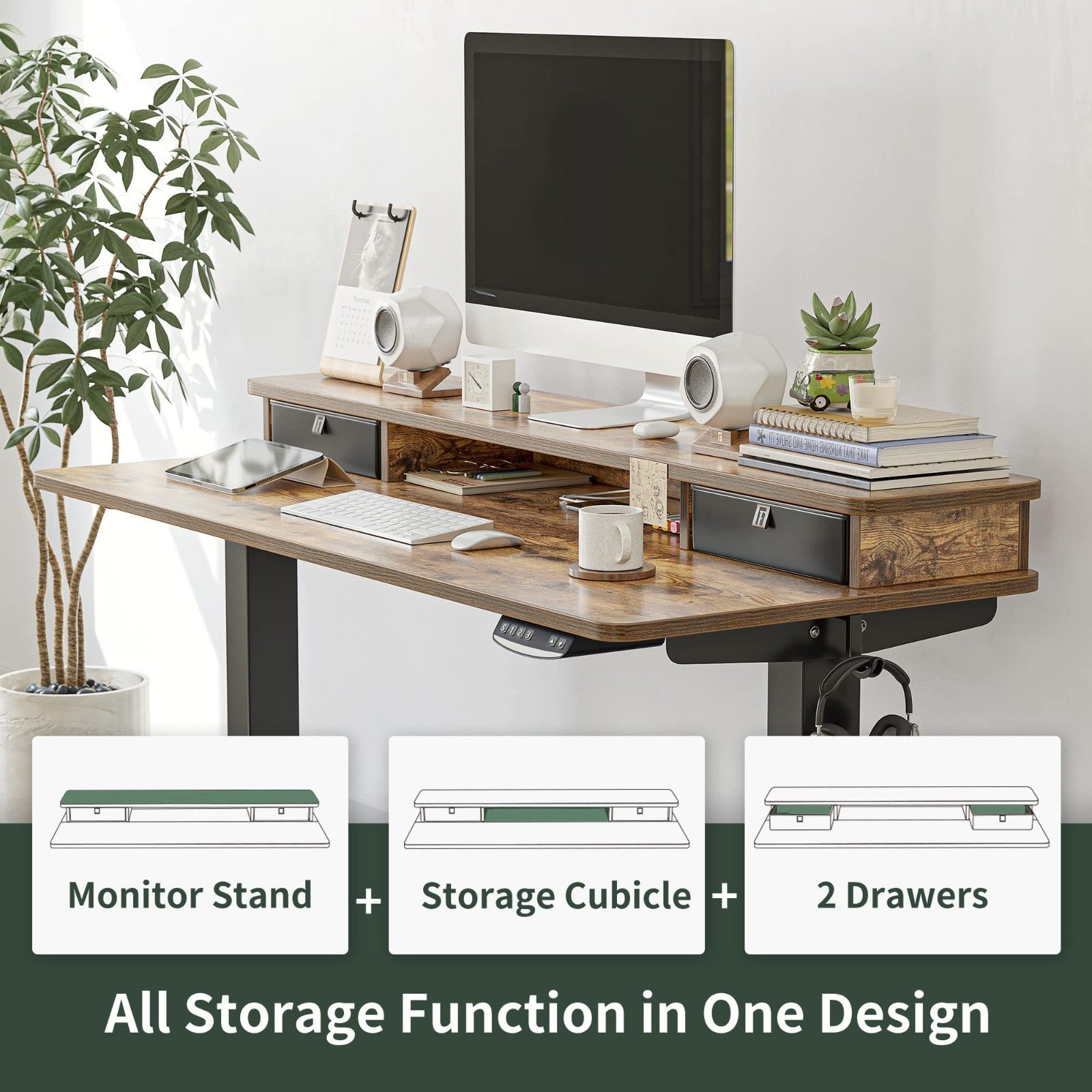 Height Adjustable Electric Standing Desk 48x24 with Double Drawer & Storage Shel5
