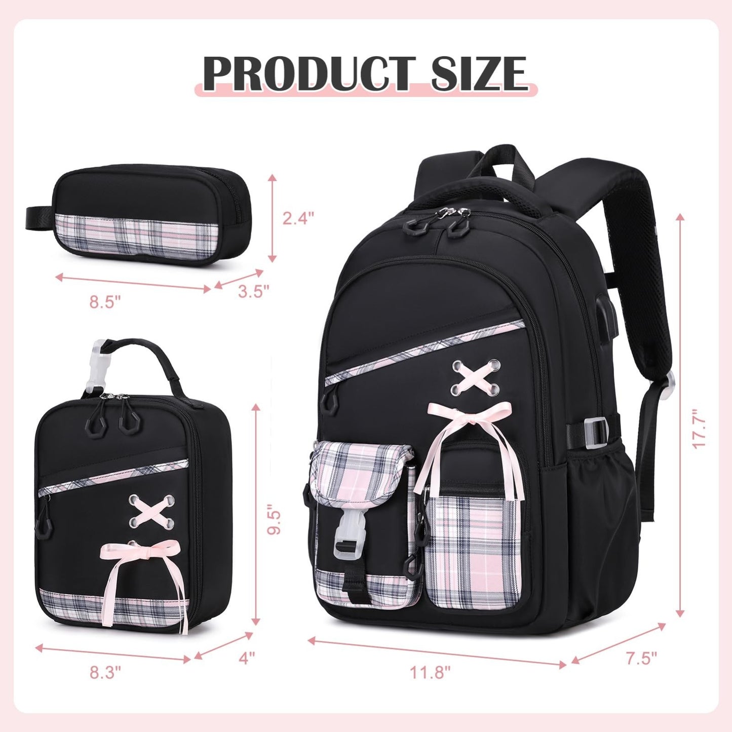 3PCS Girls School Backpack Set with Lunch Box & Pencil Pouch   Stylish & Durable2