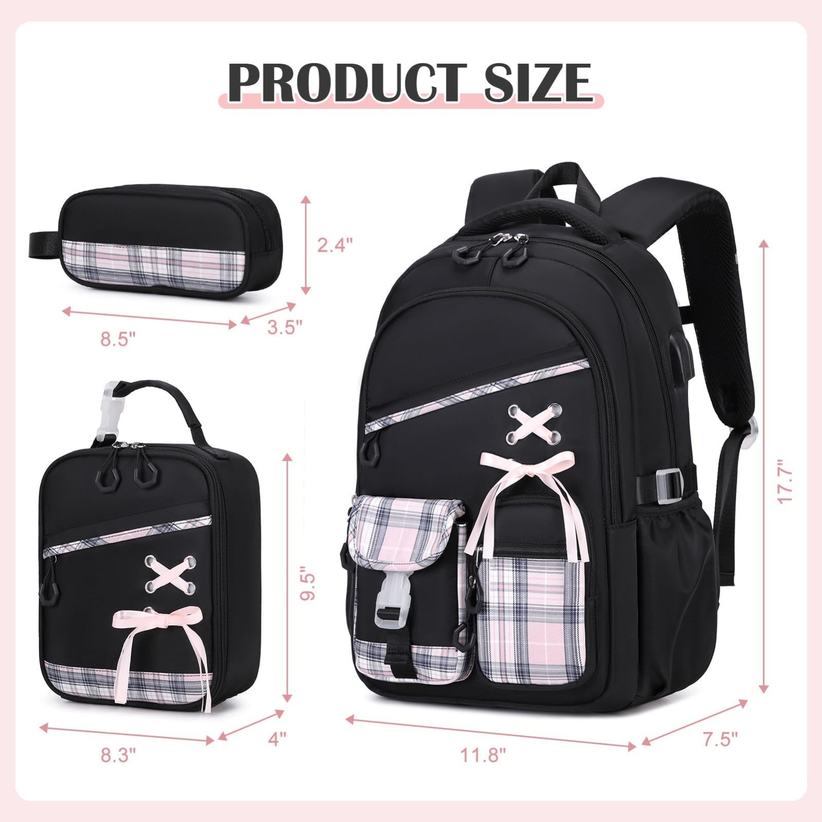 3PCS Girls School Backpack Set with Lunch Box & Pencil Pouch   Stylish & Durable2