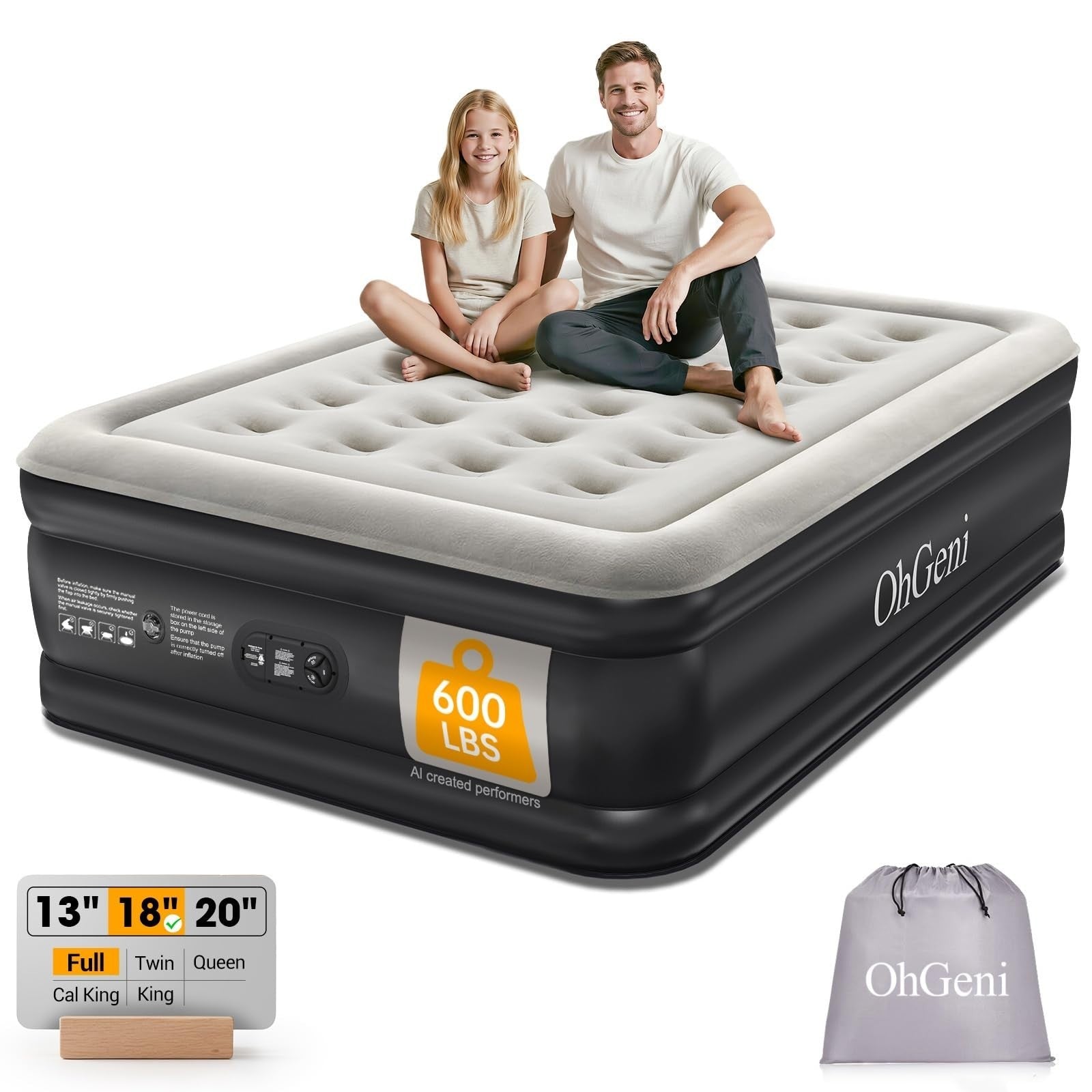 Full Air Mattress with Built in Pump, 18" Raised Inflatable Bed, Waterproof, 6001