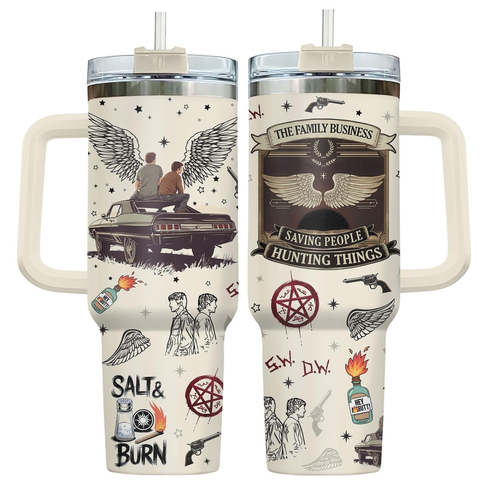40oz Stainless Steel Tumbler with Handle   Vacuum Insulated Travel Mug   Unique1