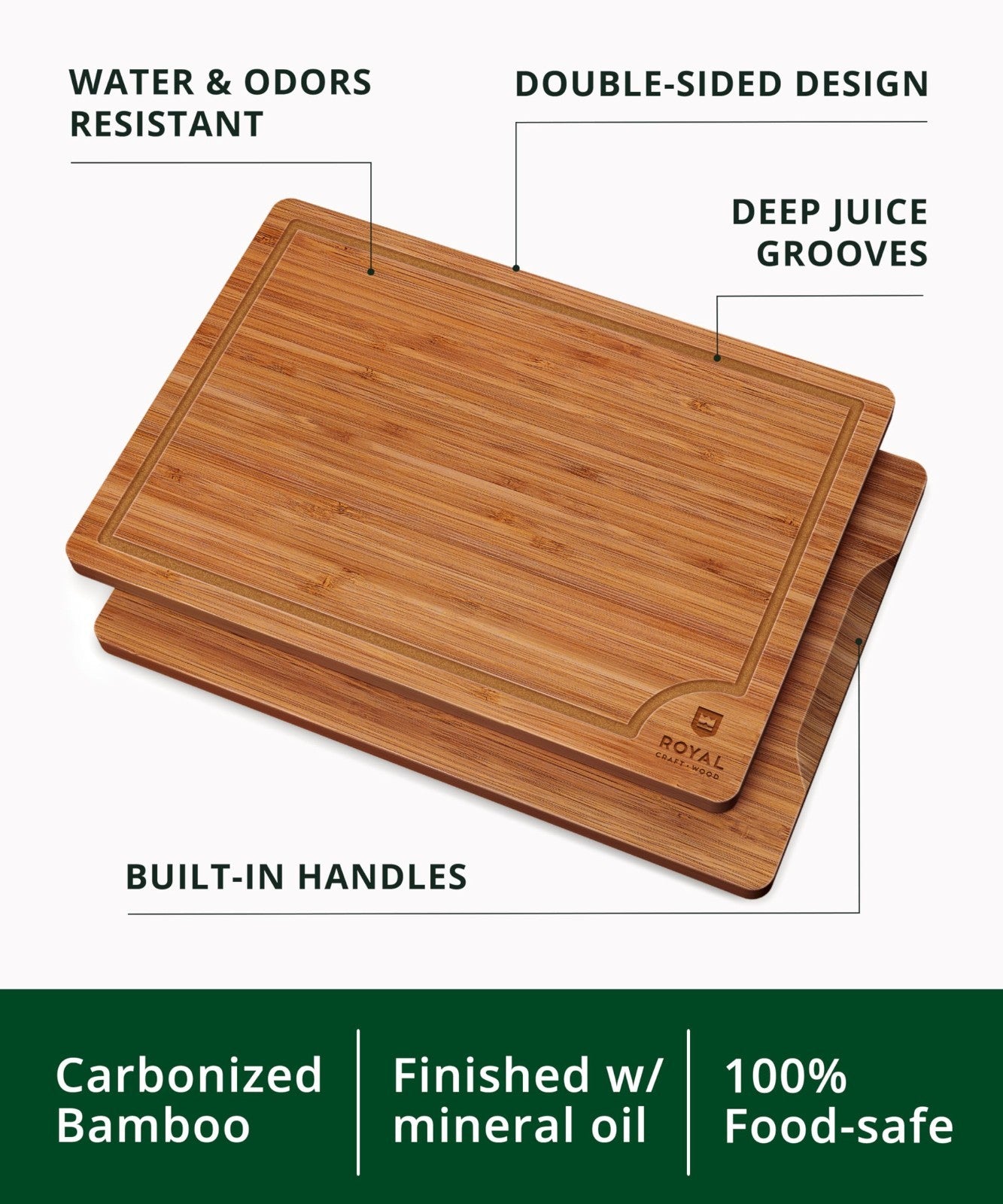 Non Toxic Bamboo Cutting Board Set   Deep Juice Groove, Side Handles, Charcuteri3