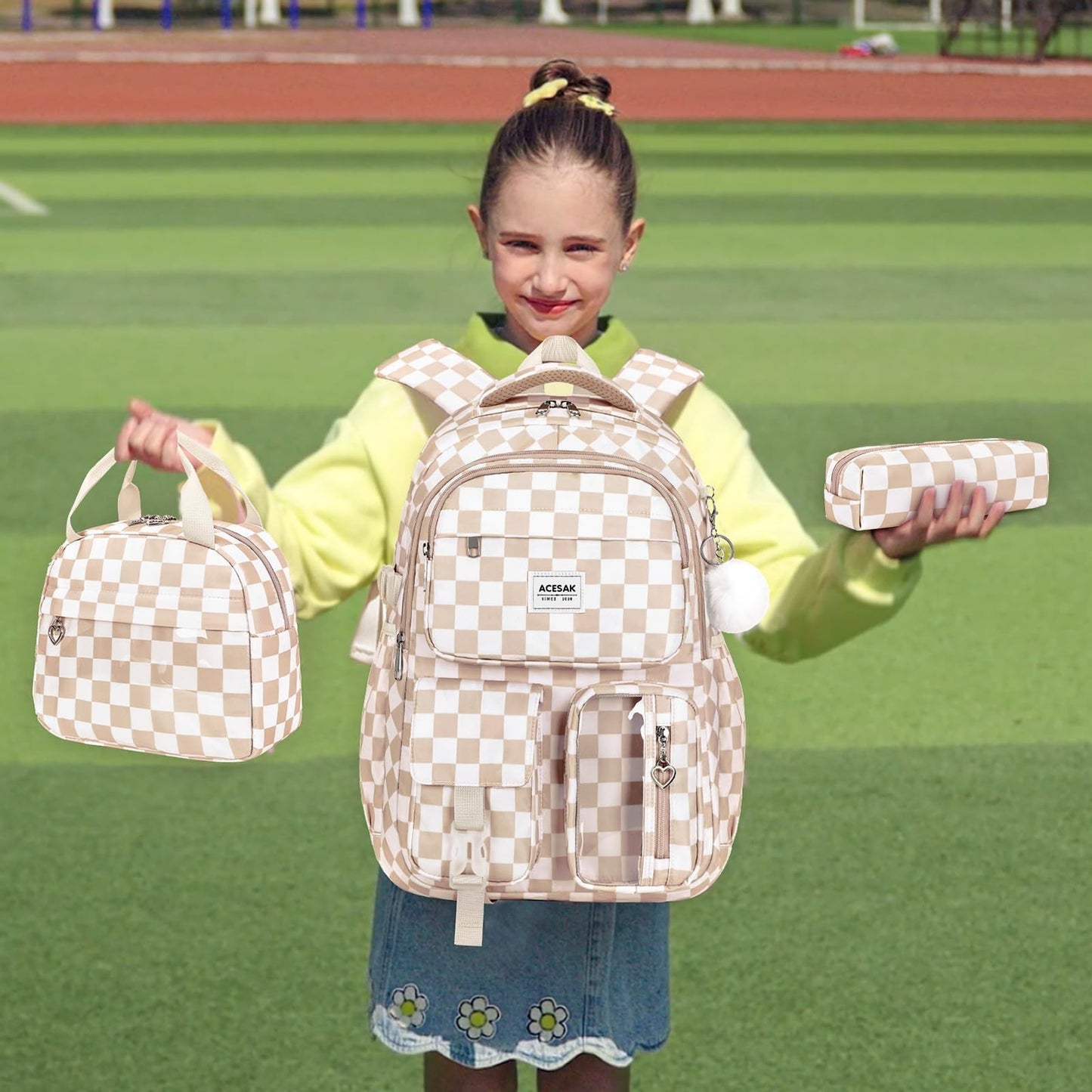 Stylish Girls Backpack with Lunch Bag & Pencil Pouch   Teen Laptop Bookbag, Brow1