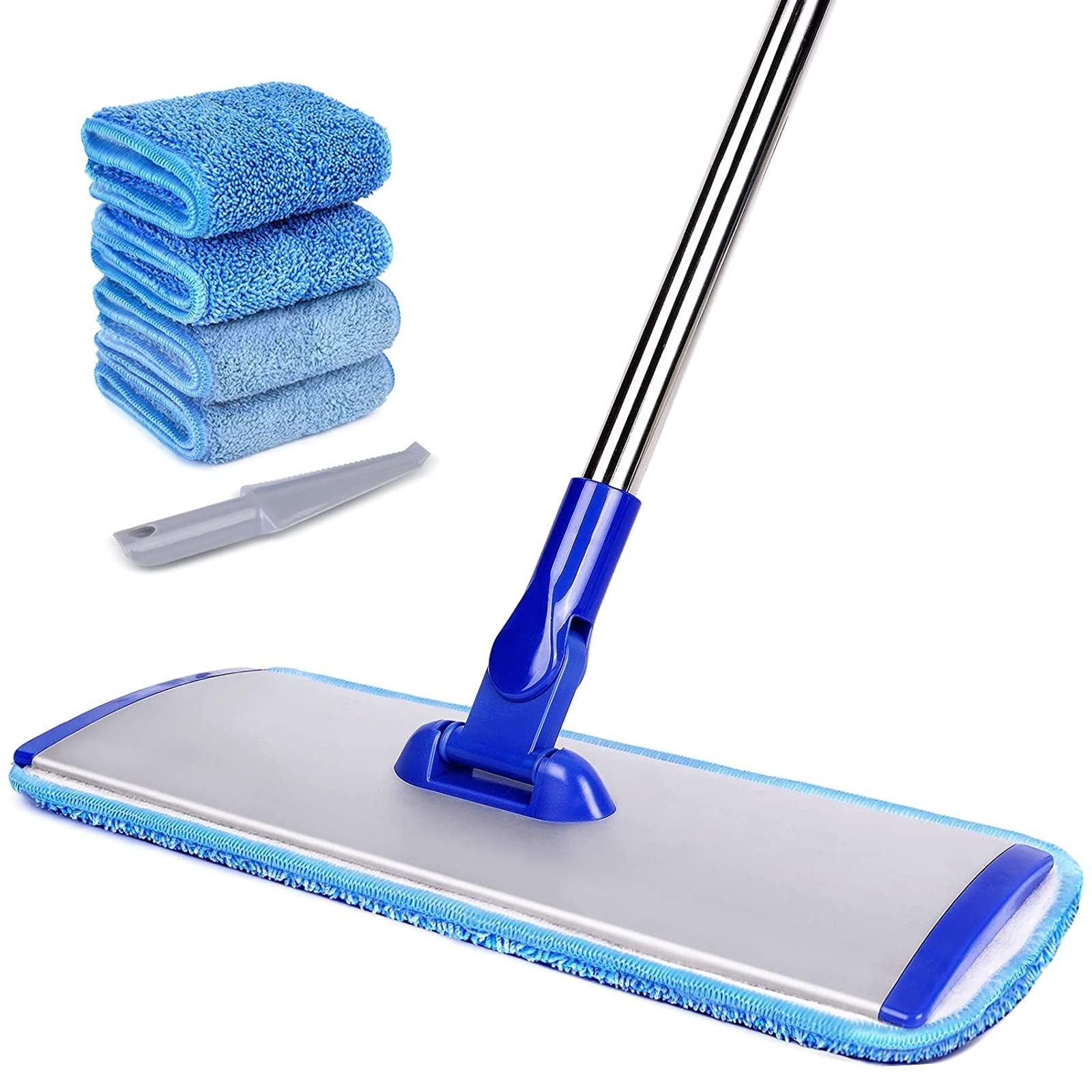 18" Microfiber Floor Mop with Stainless Steel Handle, 4 Washable Pads & Brush1