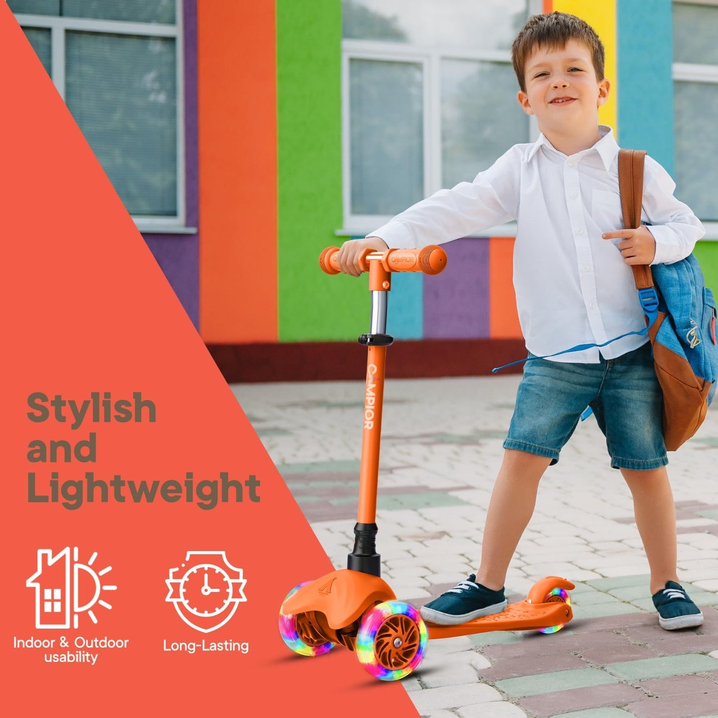 Orange Mini 3-Wheel Kids Scooter - Lean-to-Steer, LED Wheels, Adjustable Handleb9