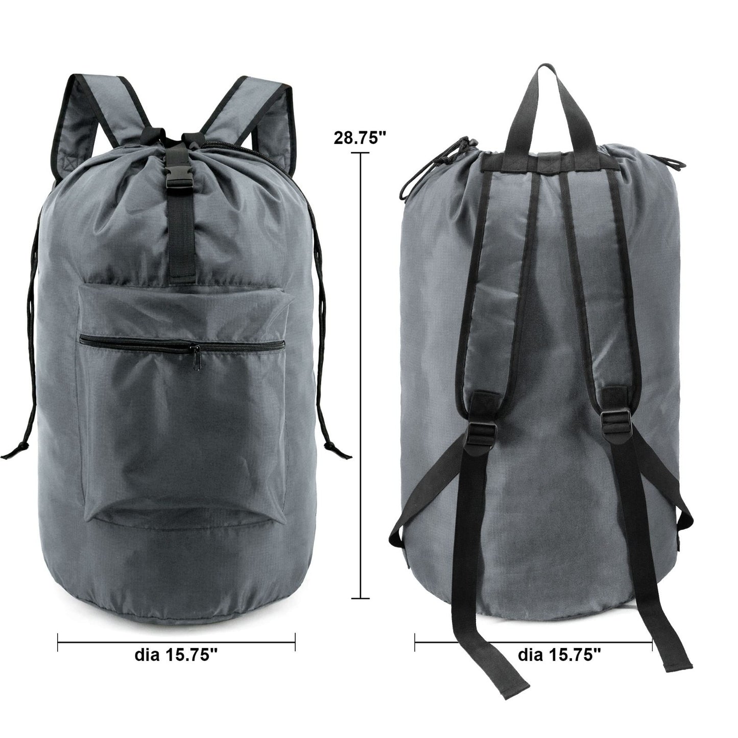 Lightweight Gray Laundry Backpack with Adjustable Straps & Drawstring - Travel H2