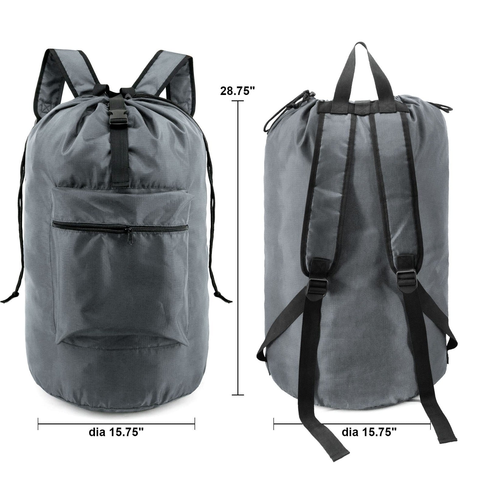 Lightweight Gray Laundry Backpack with Adjustable Straps & Drawstring - Travel H2
