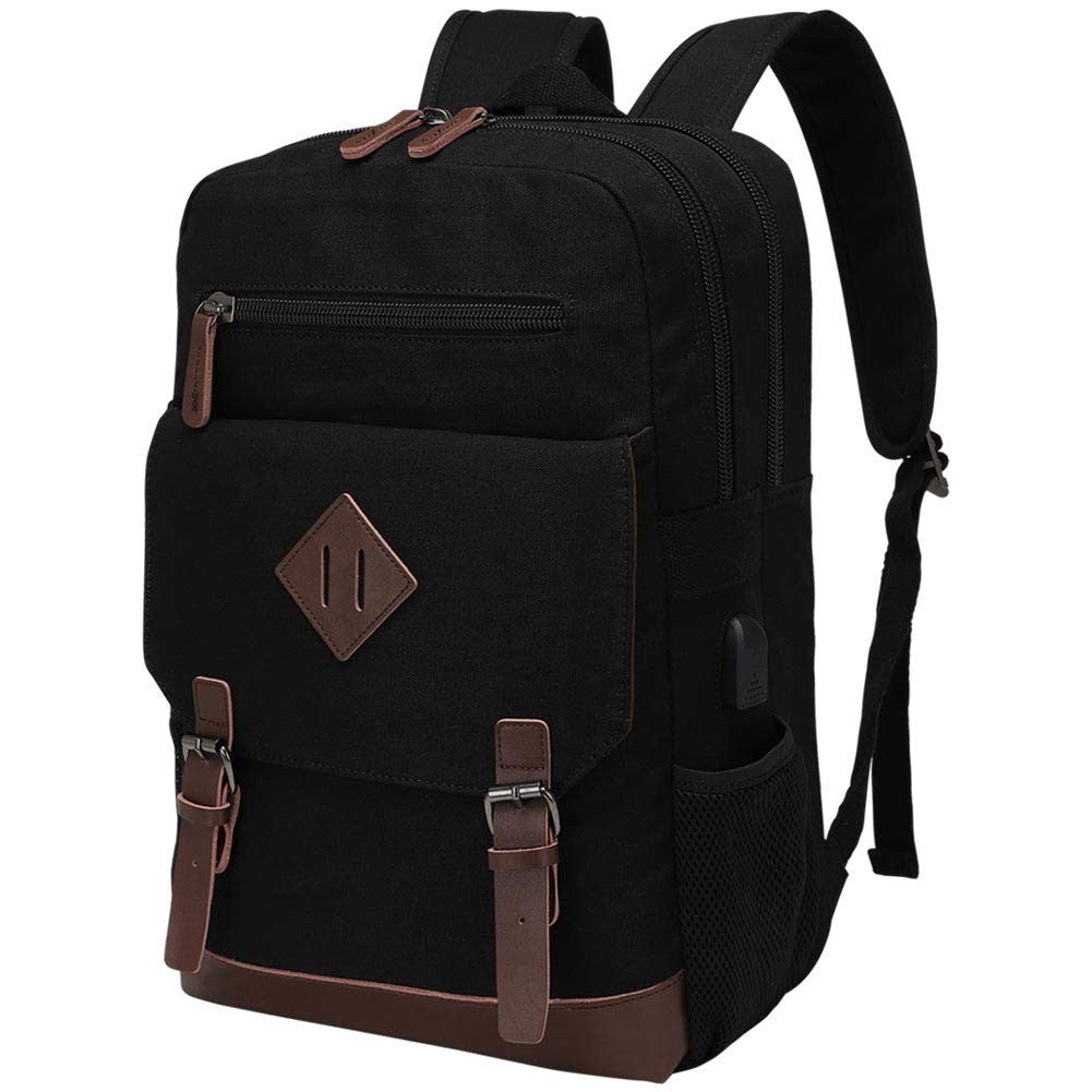Vintage Canvas Backpack with USB Charging, Fits 15.6" Laptop, Travel Bag1