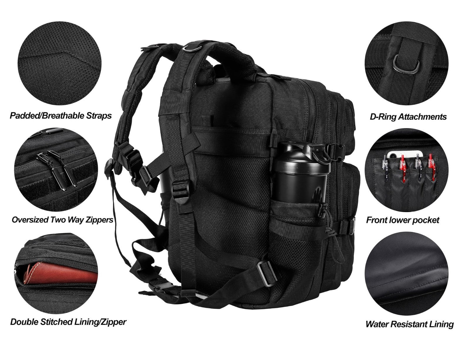 Tactical Military Backpack 25L/35L Army Assault Pack Rucksack with Water Bottle4