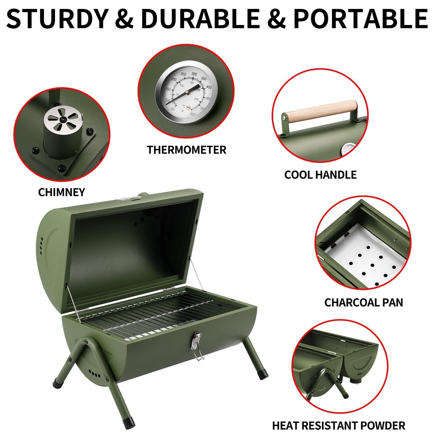 Portable Charcoal Grill - Tabletop BBQ Smoker for Outdoor Cooking & Camping5