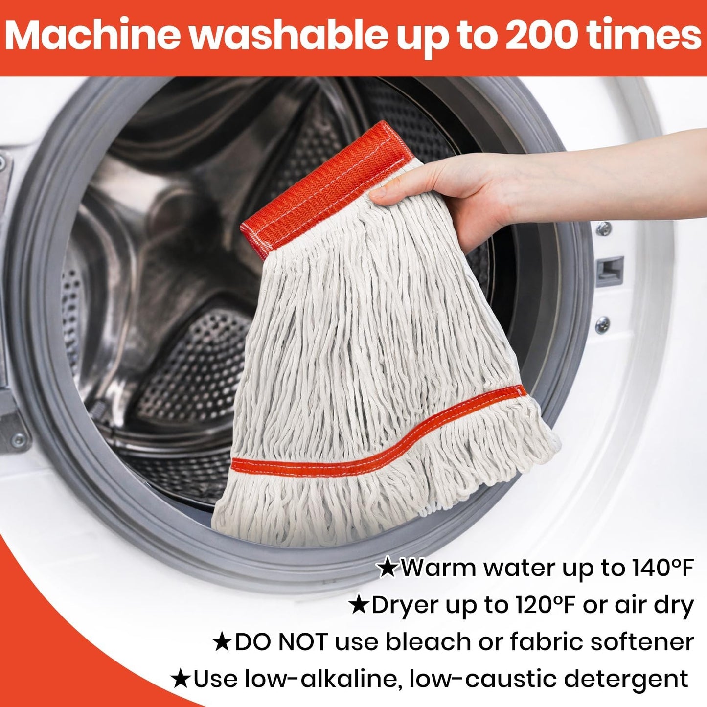 6PK Heavy Duty Cotton Mop Head Refills, Highly Absorbent Industrial Wet Mop for5