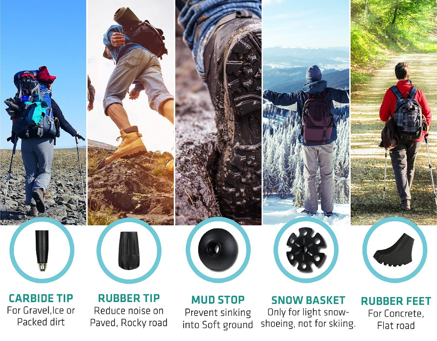 Lightweight Adjustable Trekking Poles with Cork Grip – Compact Hiking Sticks for5
