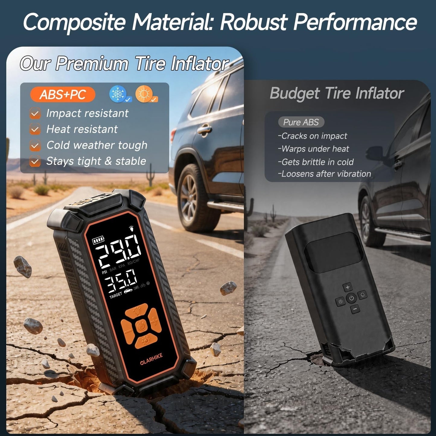 Portable Tire Inflator Air Compressor   6000mAh & 12V DC, Cordless Pump for Cars15