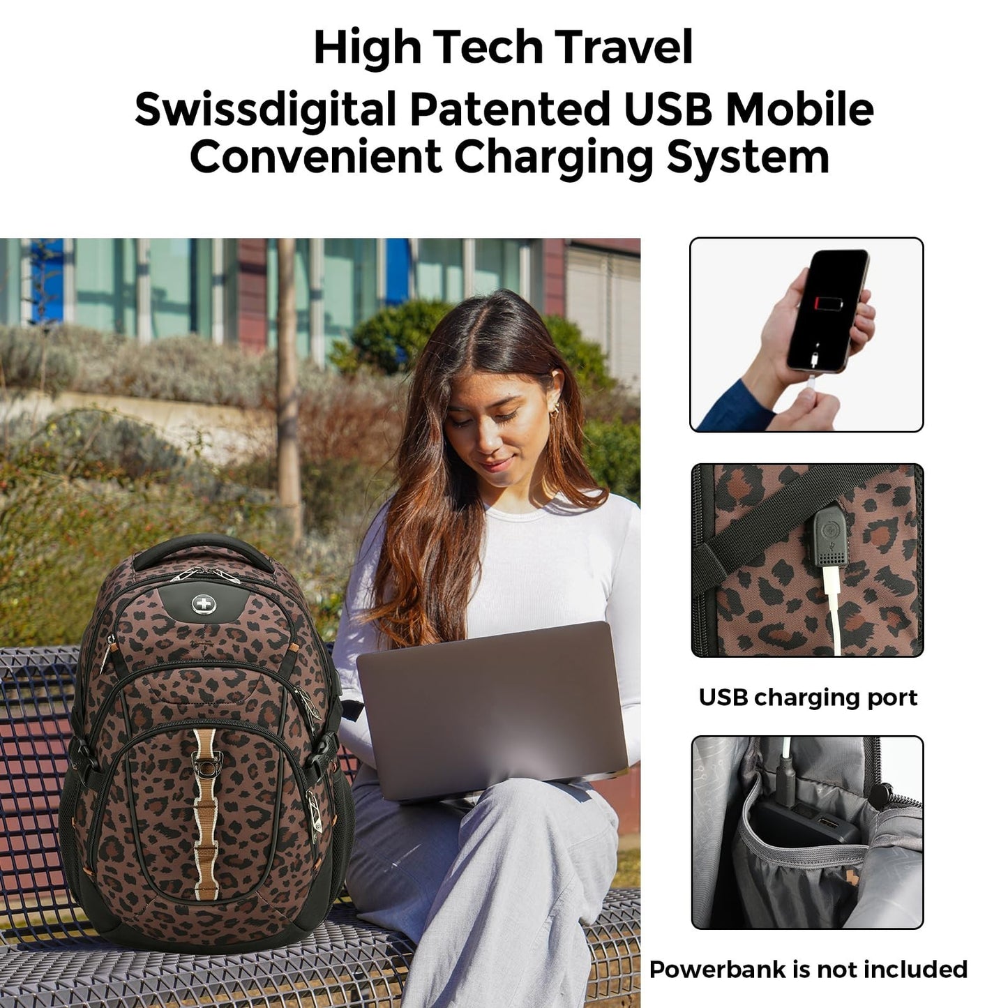 Stylish Brown Leopard Laptop Backpack, Water Resistant, Multi Compartment Design5