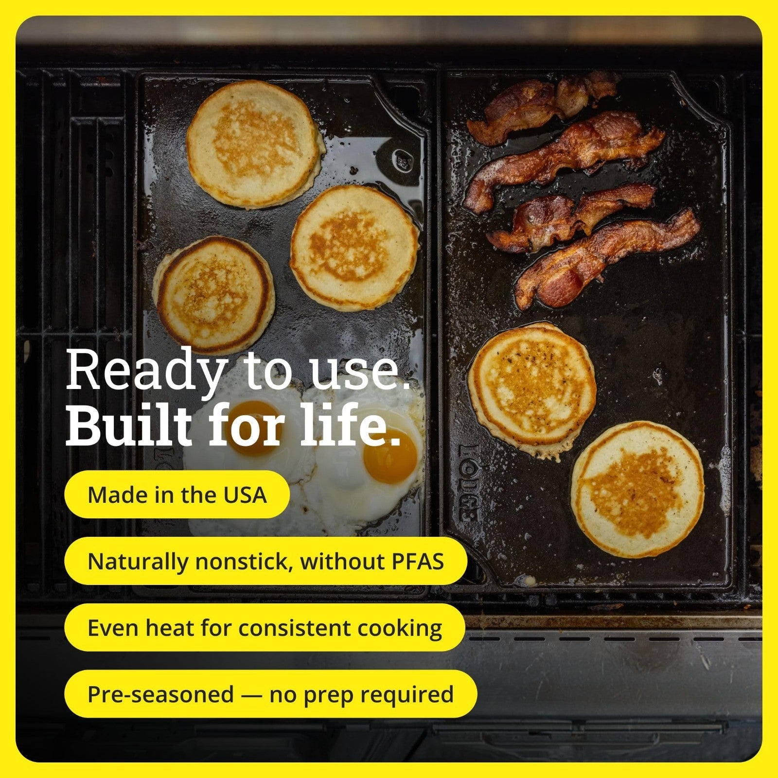 Reversible Cast Iron Grill/Griddle Pan 16.75" - Pre-Seasoned Dual-Sided Cookware3