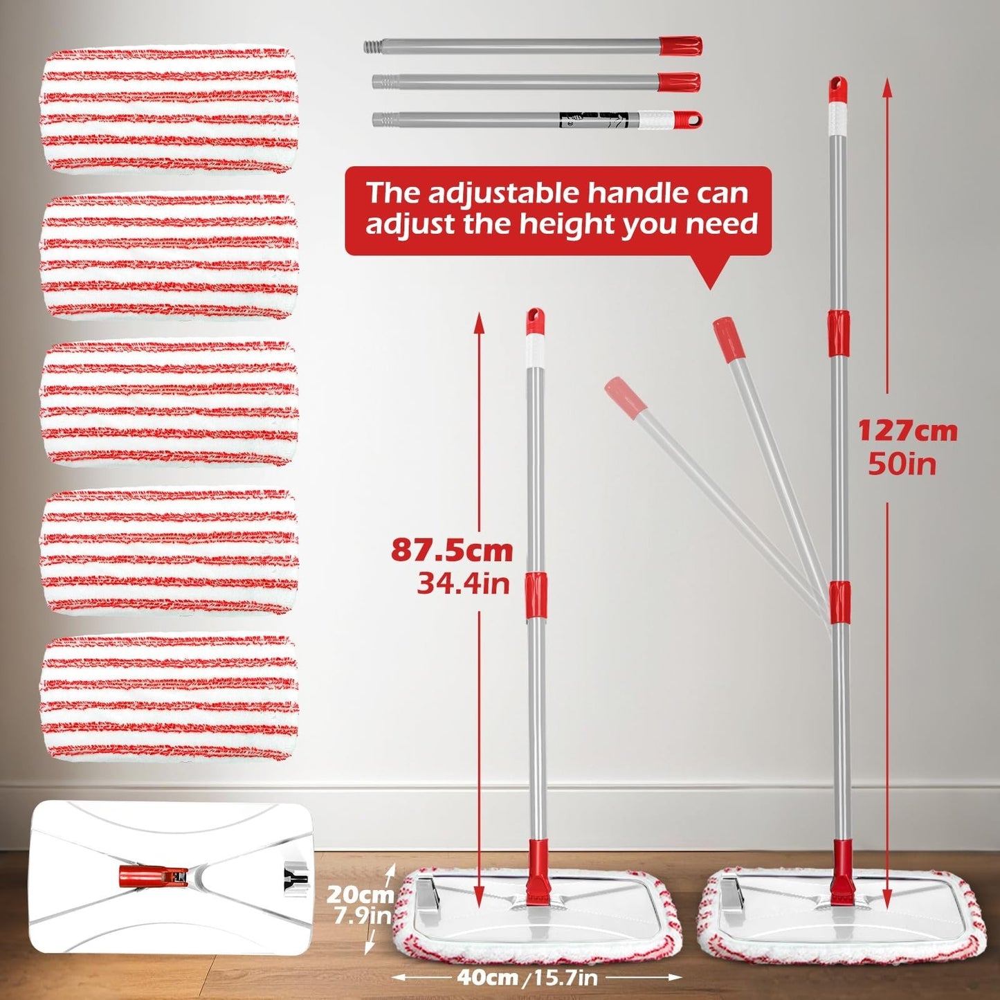 Extra Large Microfiber Flat Mop 16" with 5 Pads & Scraper for Wet/Dry Floor Clea2