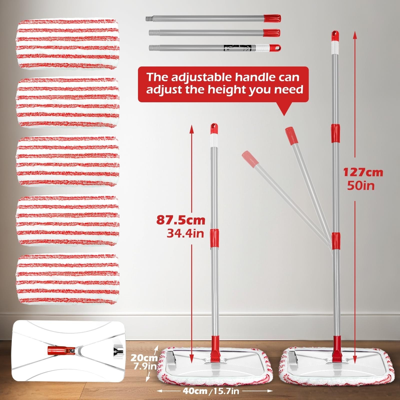 Extra Large Microfiber Flat Mop 16" with 5 Pads & Scraper for Wet/Dry Floor Clea2