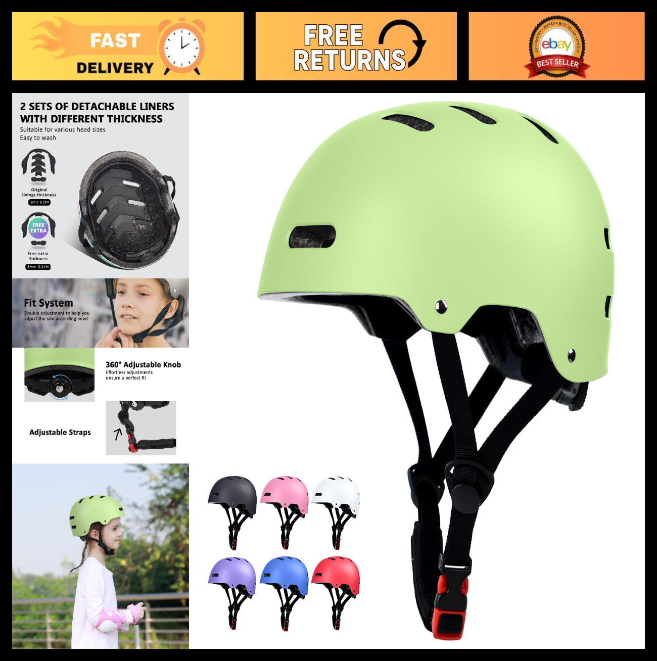 Multi-Sport Helmet for Skateboard, Bike, Scooter - Adjustable, Lightweight, Vent0