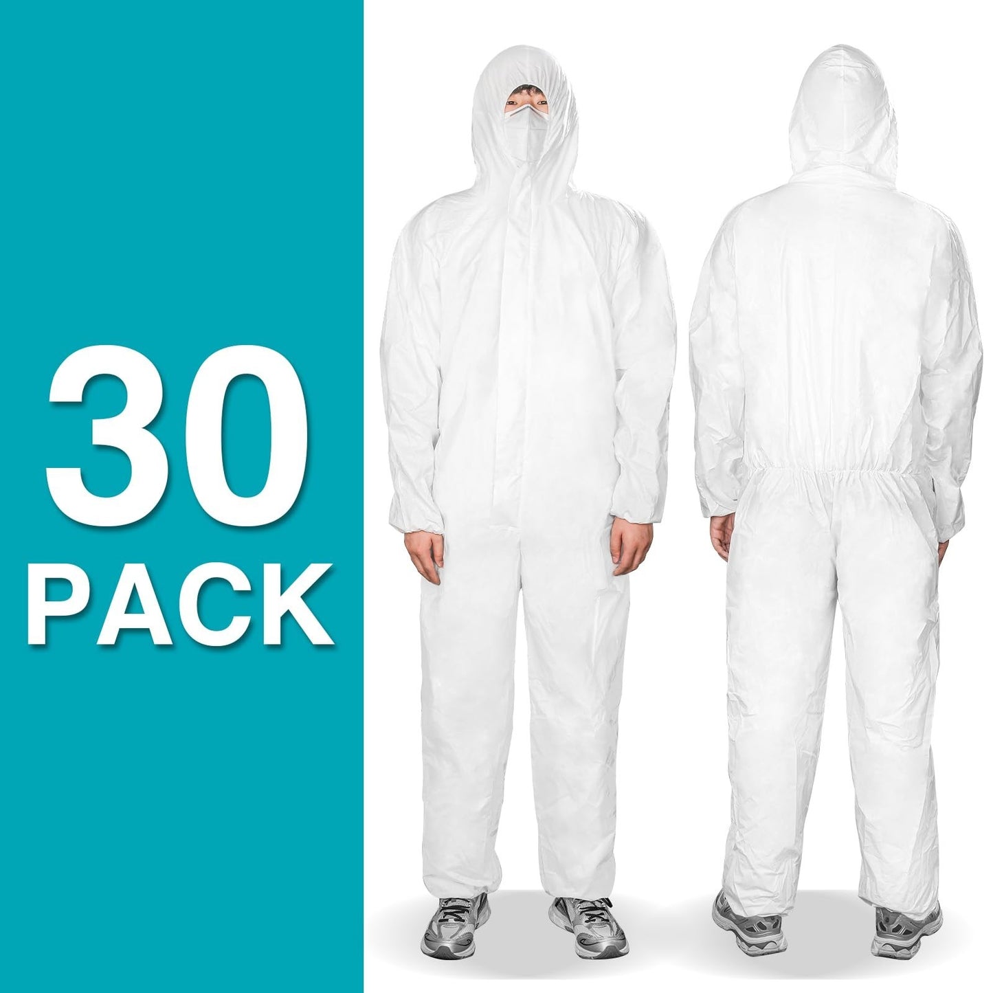 30 Pack Disposable Hazmat Suits   Heavy Duty Full Body Coveralls, Elastic Wrists2
